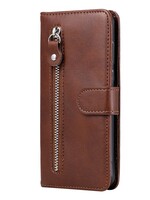 JVS Products Samsung Galaxy A72 hoesje - Bookcase - Pasjeshouder - Portemonnee - Rits - Kunstleer - Bruin
