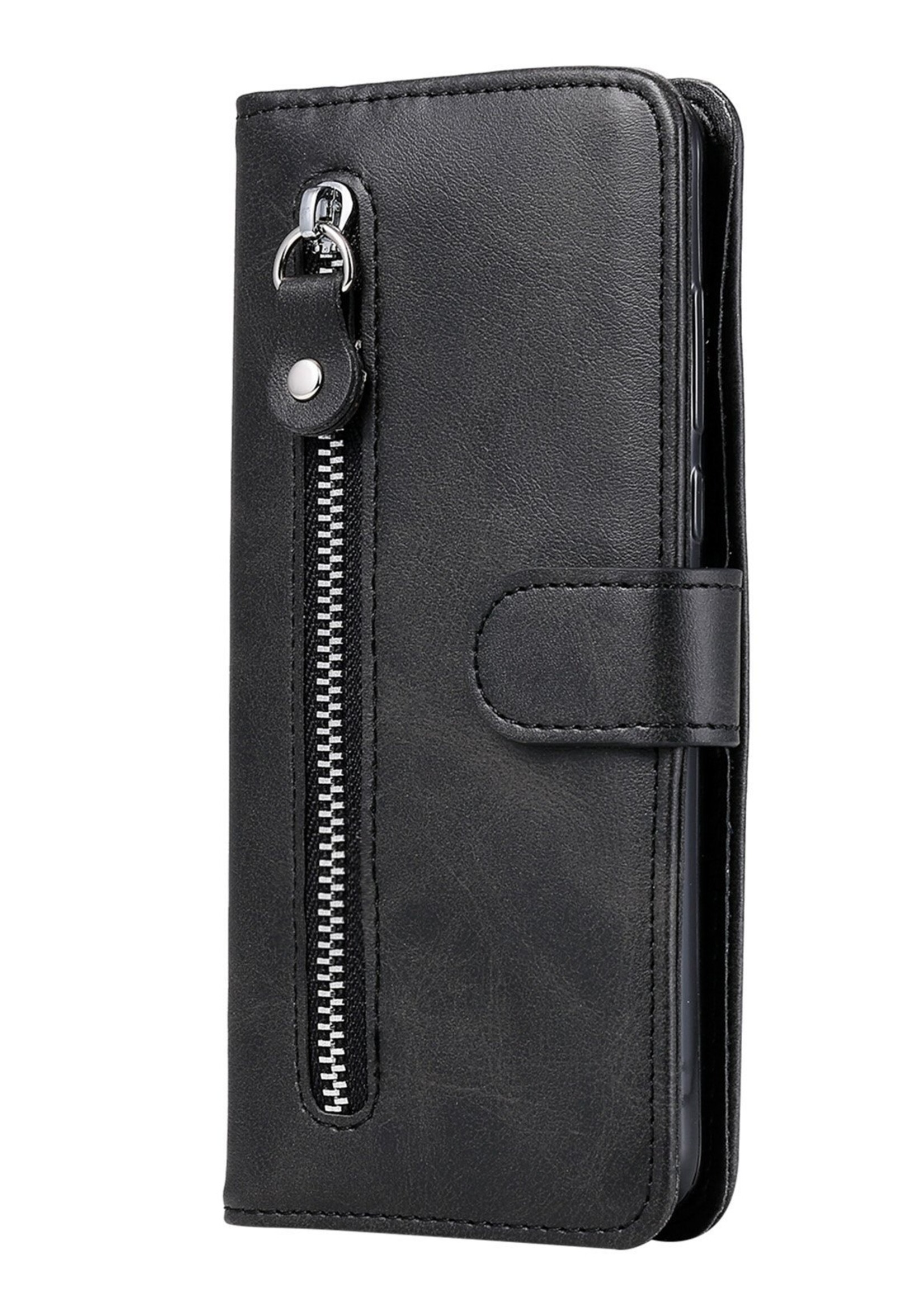 JVS Products Samsung Galaxy A72 hoesje - Bookcase - Pasjeshouder - Portemonnee - Rits - Kunstleer - Zwart