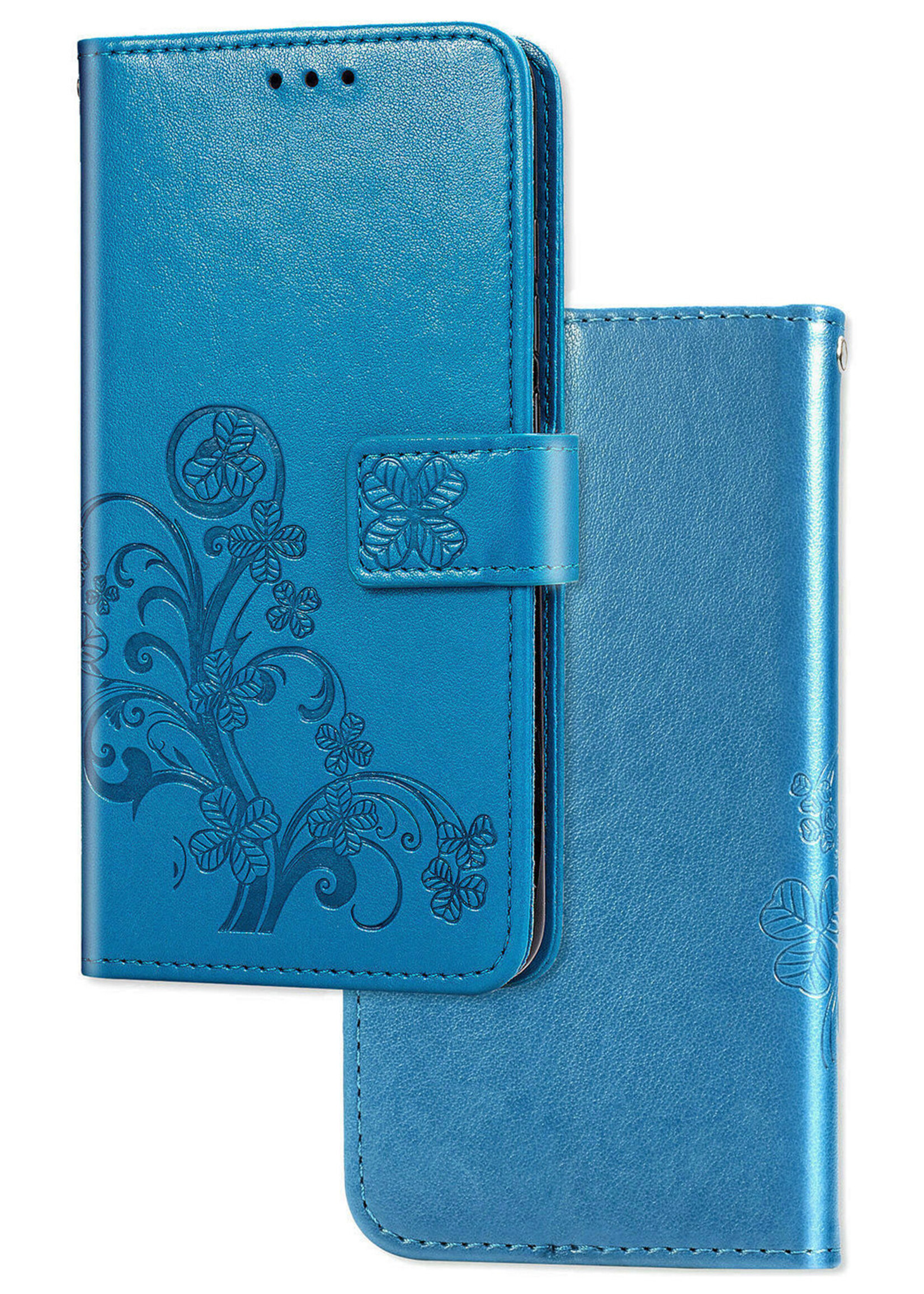 JVS Products iPhone SE 2020 hoesje - Bookcase - Pasjeshouder - Portemonnee - Bloemenprint - Kunstleer - Blauw