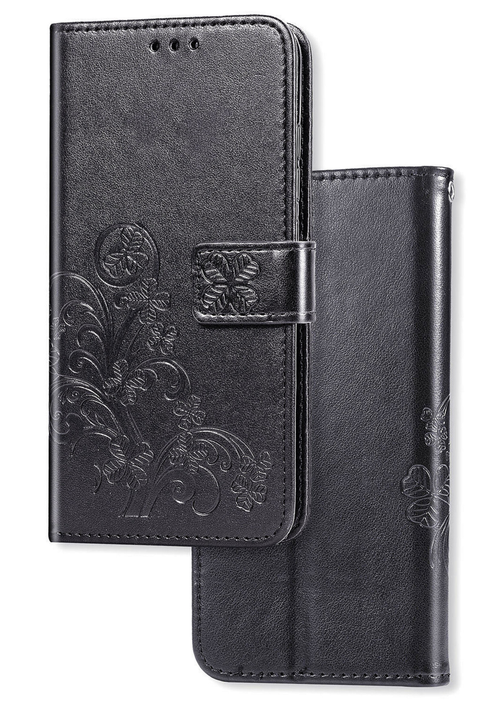 JVS Products iPhone XR hoesje - Bookcase - Pasjeshouder - Portemonnee - Bloemenprint - Kunstleer - Zwart