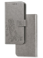 JVS Products iPhone X hoesje - Bookcase - Pasjeshouder - Portemonnee - Bloemenprint - Kunstleer - Grijs