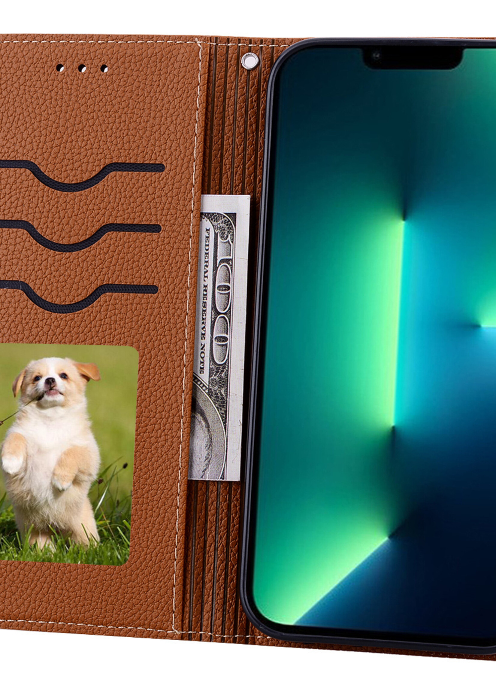 JVS Products Xiaomi Redmi Note 10 5G hoesje - Bookcase - Koord - Pasjeshouder - Portemonnee - Camerabescherming - Kunstleer - Bruin