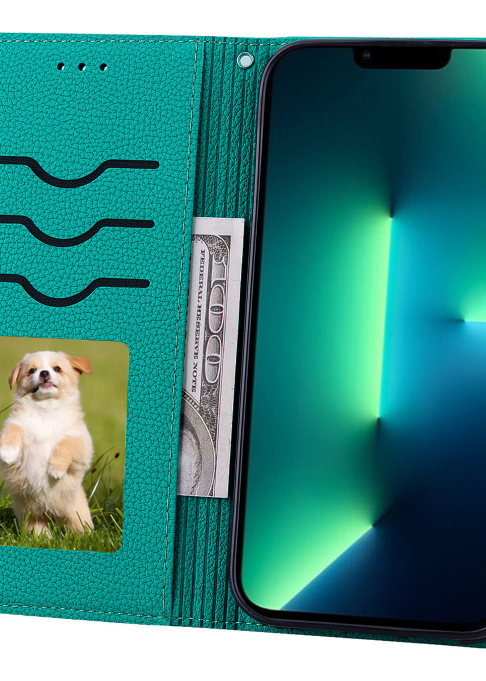 JVS Products Xiaomi Redmi Note 10 5G hoesje - Bookcase - Koord - Pasjeshouder - Portemonnee - Camerabescherming - Kunstleer - Cyaan