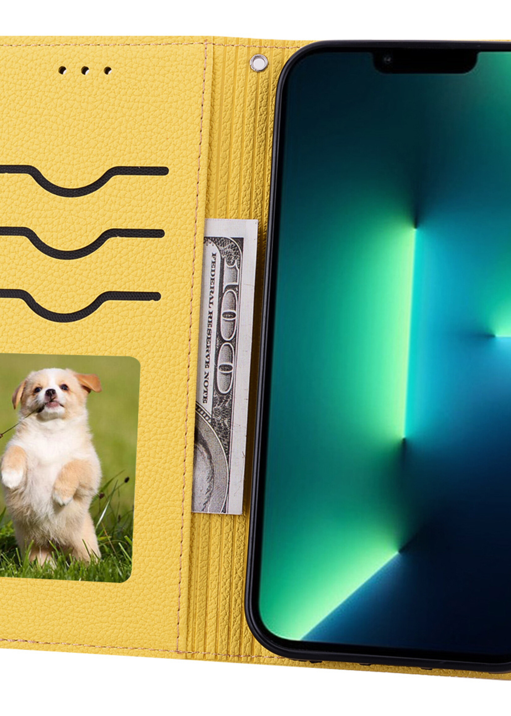 JVS Products Xiaomi Redmi Note 10 5G hoesje - Bookcase - Koord - Pasjeshouder - Portemonnee - Camerabescherming - Kunstleer - Geel