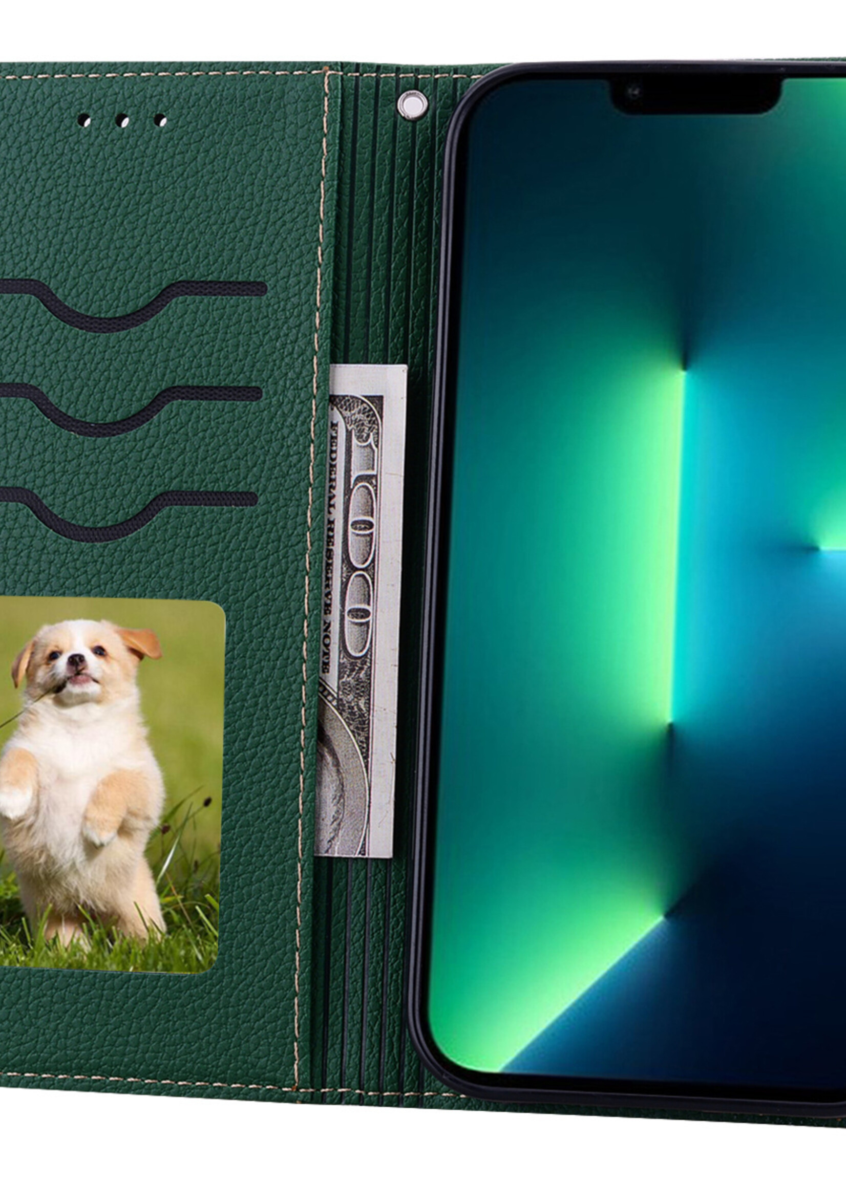 JVS Products Xiaomi Redmi Note 10 5G hoesje - Bookcase - Koord - Pasjeshouder - Portemonnee - Camerabescherming - Kunstleer - Groen