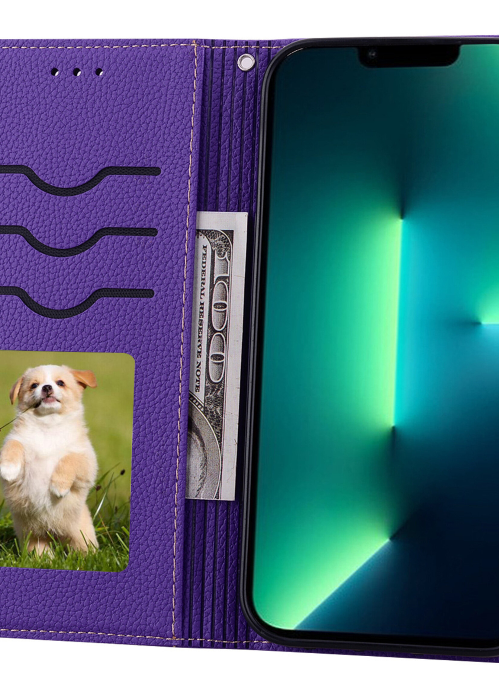 JVS Products Xiaomi Redmi Note 10 5G hoesje - Bookcase - Koord - Pasjeshouder - Portemonnee - Camerabescherming - Kunstleer - Paars