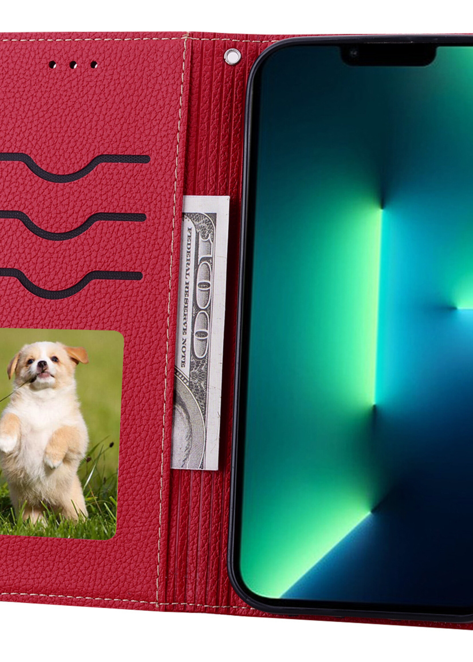 JVS Products Xiaomi Redmi Note 10 5G hoesje - Bookcase - Koord - Pasjeshouder - Portemonnee - Camerabescherming - Kunstleer - Rood