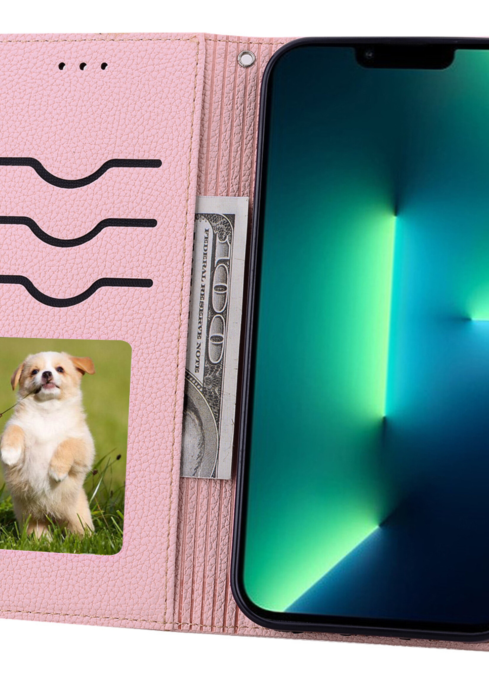 JVS Products Xiaomi Redmi Note 10 5G hoesje - Bookcase - Koord - Pasjeshouder - Portemonnee - Camerabescherming - Kunstleer - Roze