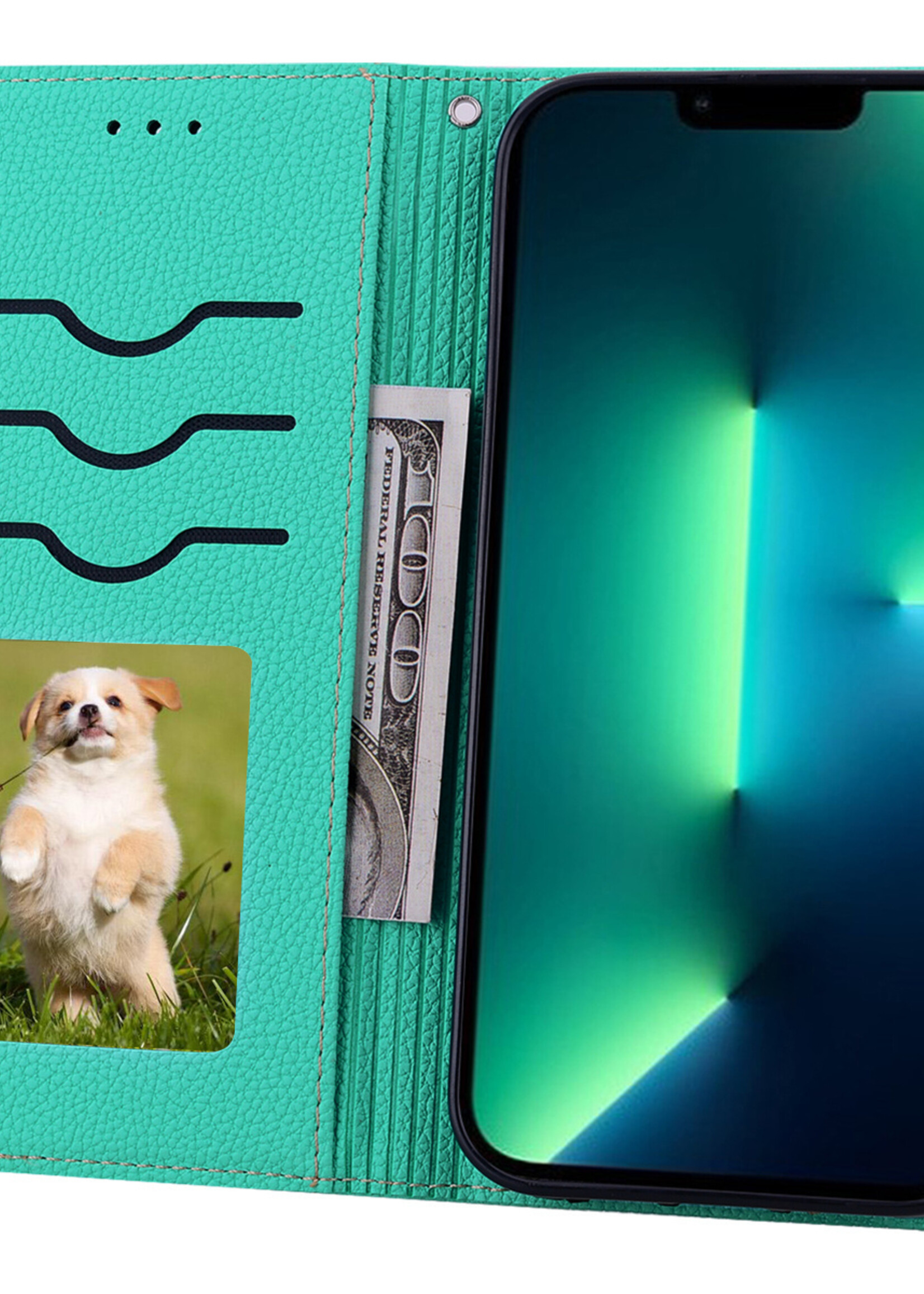 JVS Products Xiaomi Redmi Note 10 5G hoesje - Bookcase - Koord - Pasjeshouder - Portemonnee - Camerabescherming - Kunstleer - Turquoise