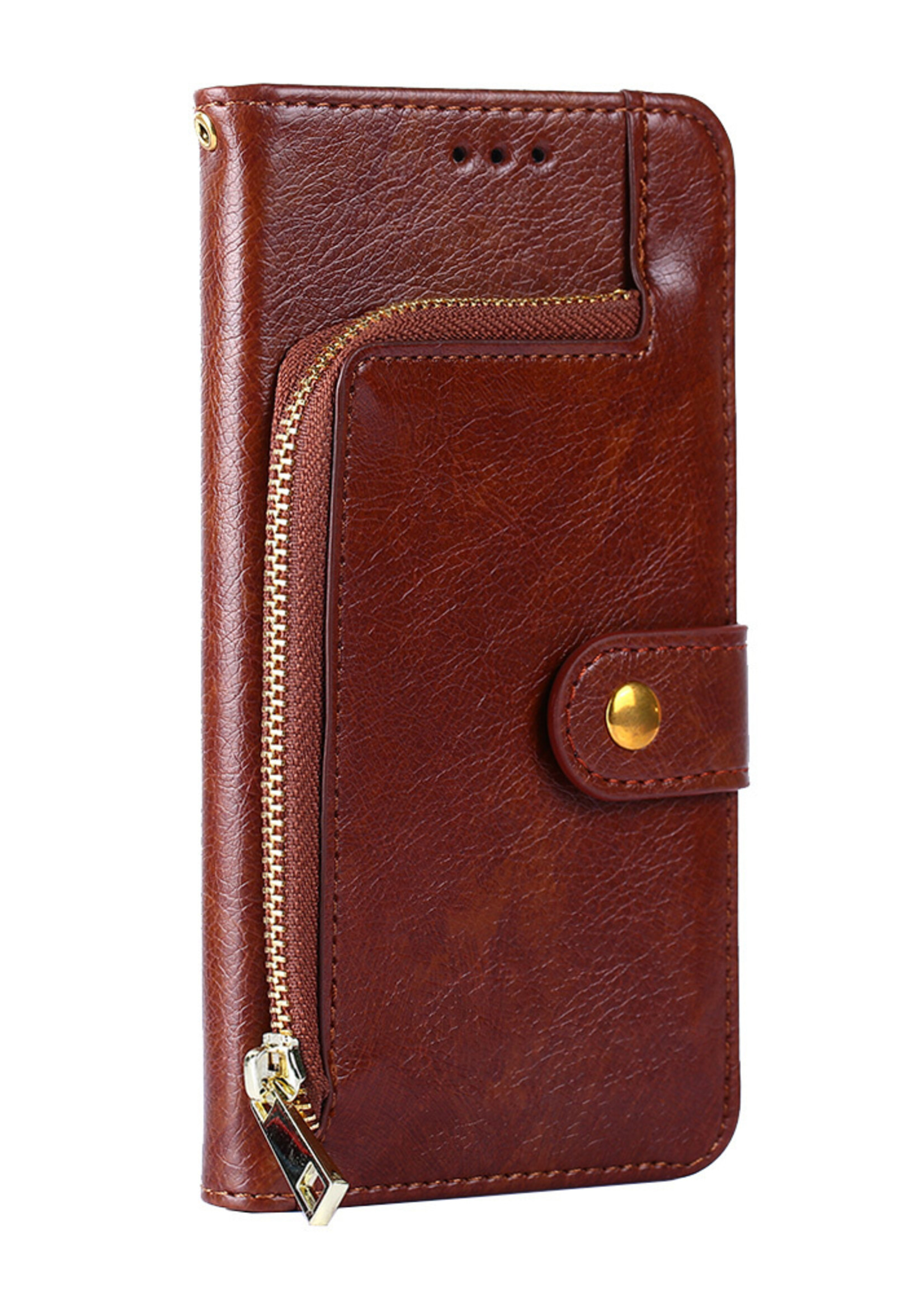 JVS Products Xiaomi Redmi Note 10 5G hoesje - Bookcase - Koord - Pasjeshouder - Portemonnee - Rits - Kunstleer - Bruin