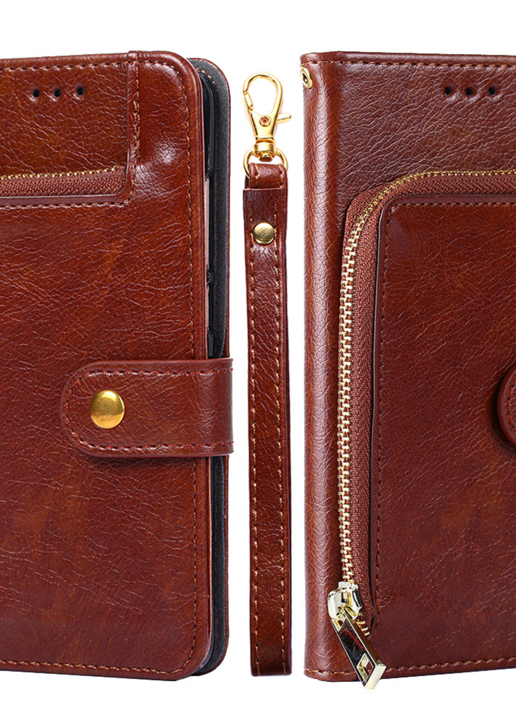 JVS Products Xiaomi Redmi Note 10 5G hoesje - Bookcase - Koord - Pasjeshouder - Portemonnee - Rits - Kunstleer - Bruin