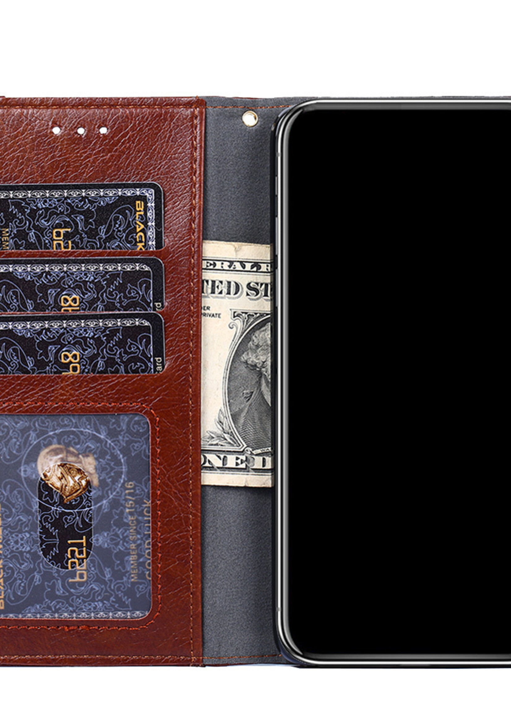 JVS Products Xiaomi Redmi Note 10 5G hoesje - Bookcase - Koord - Pasjeshouder - Portemonnee - Rits - Kunstleer - Bruin