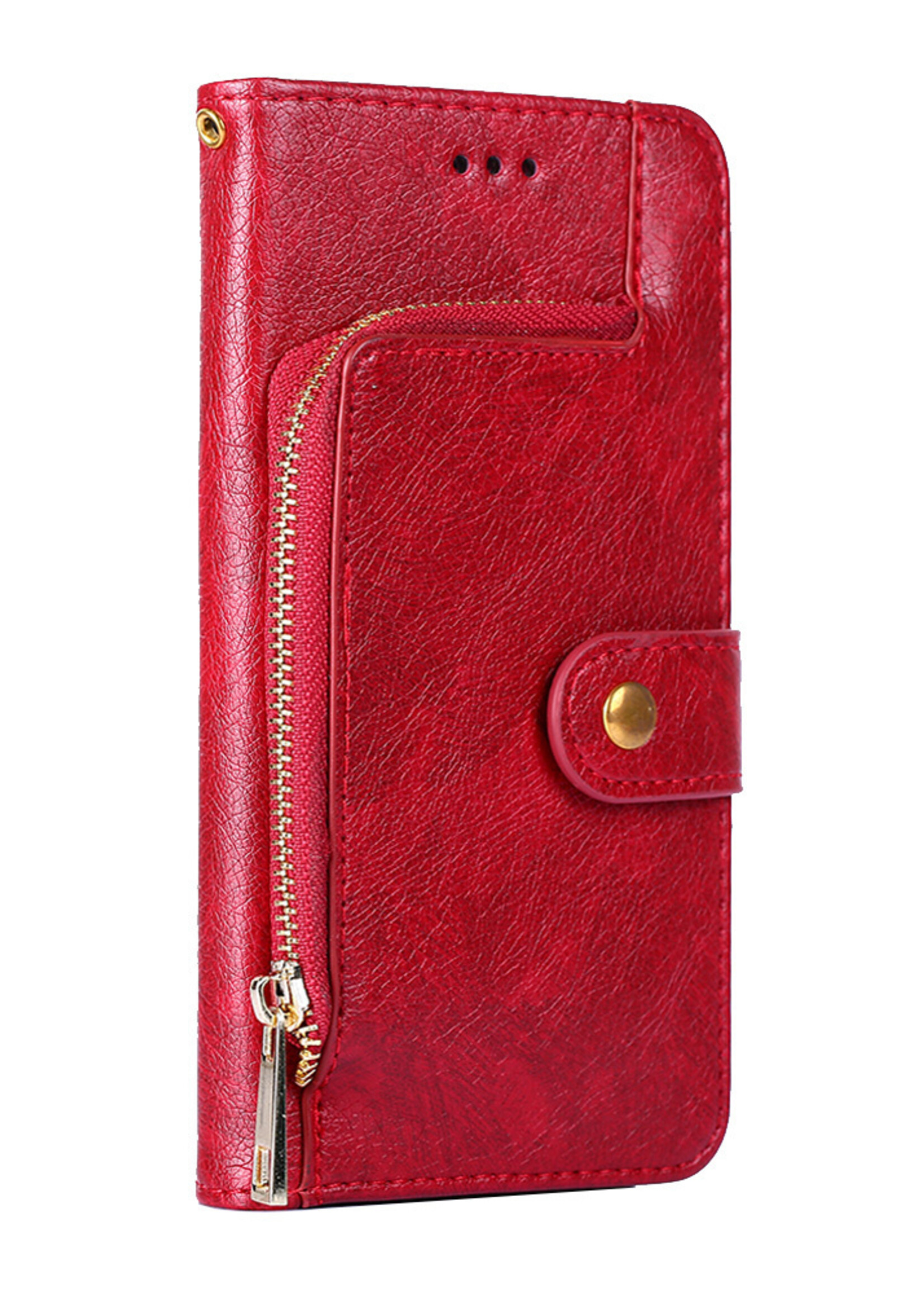 JVS Products Xiaomi Redmi Note 10 5G hoesje - Bookcase - Koord - Pasjeshouder - Portemonnee - Rits - Kunstleer - Rood