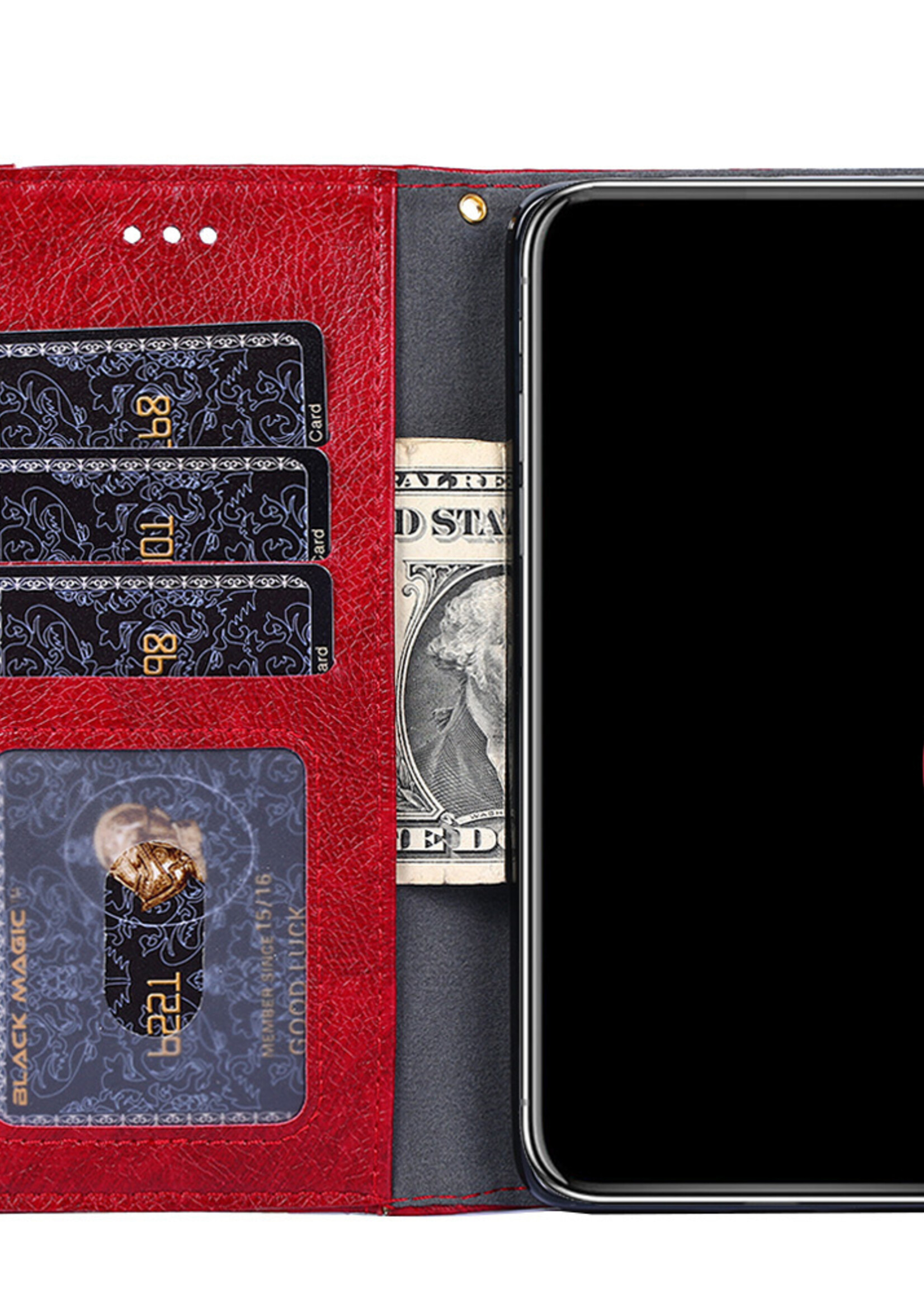 JVS Products Xiaomi Redmi Note 10 5G hoesje - Bookcase - Koord - Pasjeshouder - Portemonnee - Rits - Kunstleer - Rood