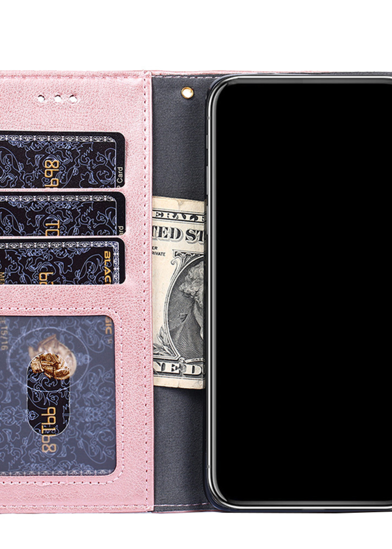 JVS Products Xiaomi Redmi Note 10 5G hoesje - Bookcase - Koord - Pasjeshouder - Portemonnee - Rits - Kunstleer - Rose Goud