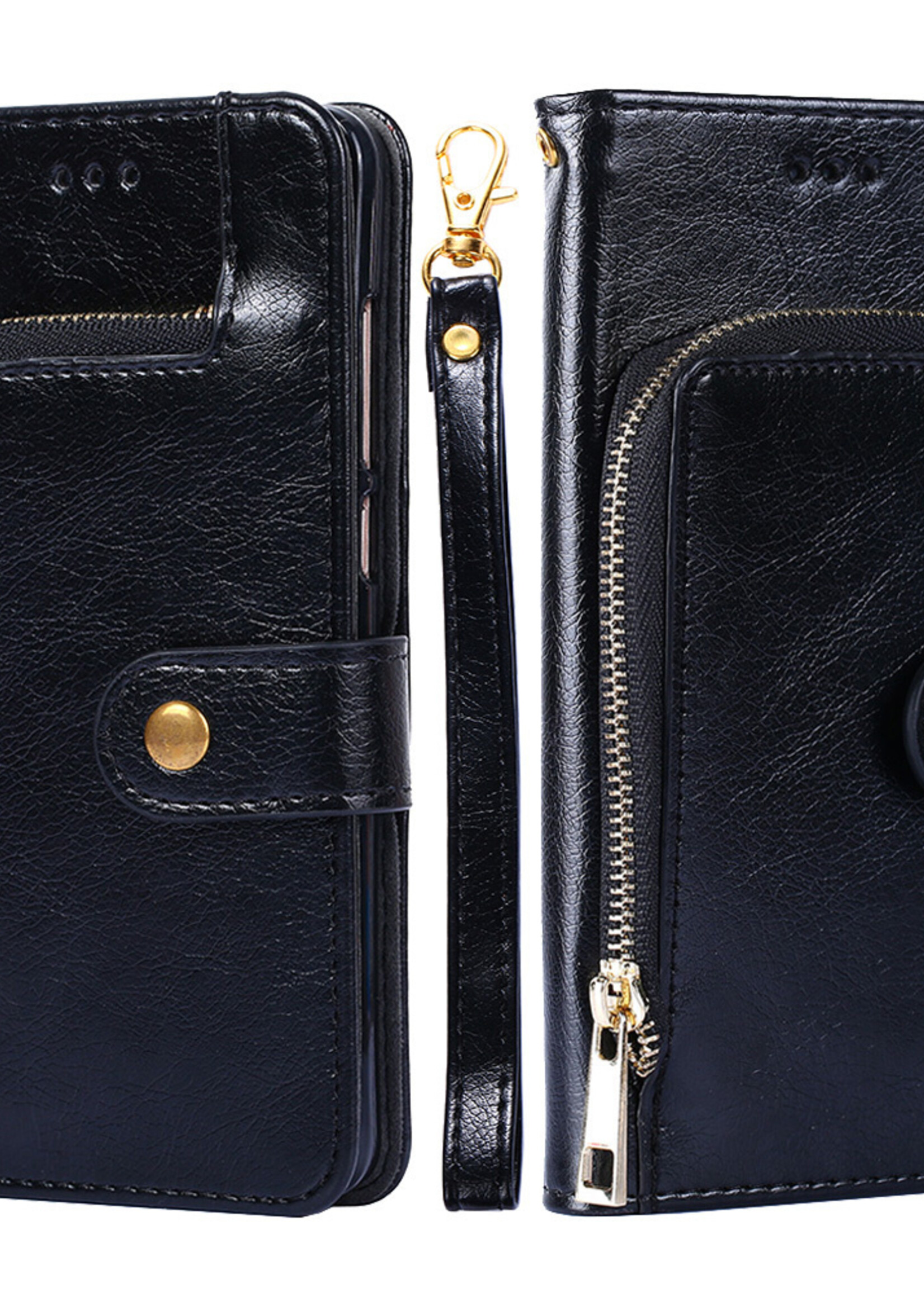 JVS Products Xiaomi Redmi Note 10 5G hoesje - Bookcase - Koord - Pasjeshouder - Portemonnee - Rits - Kunstleer - Zwart