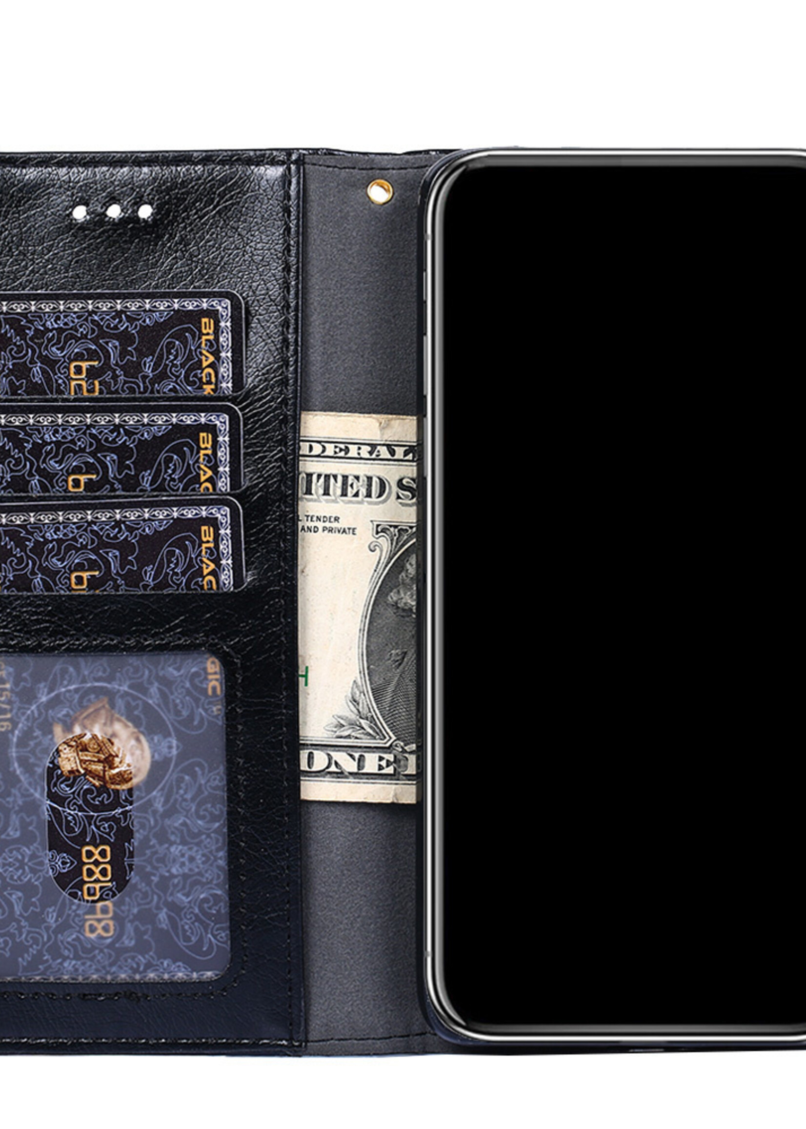 JVS Products Xiaomi Redmi Note 10 5G hoesje - Bookcase - Koord - Pasjeshouder - Portemonnee - Rits - Kunstleer - Zwart