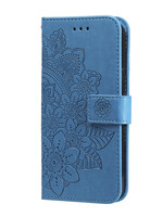 JVS Products Xiaomi Redmi Note 10 5G hoesje - Bookcase - Pasjeshouder - Portemonnee - Bloemenprint - Kunstleer - Blauw