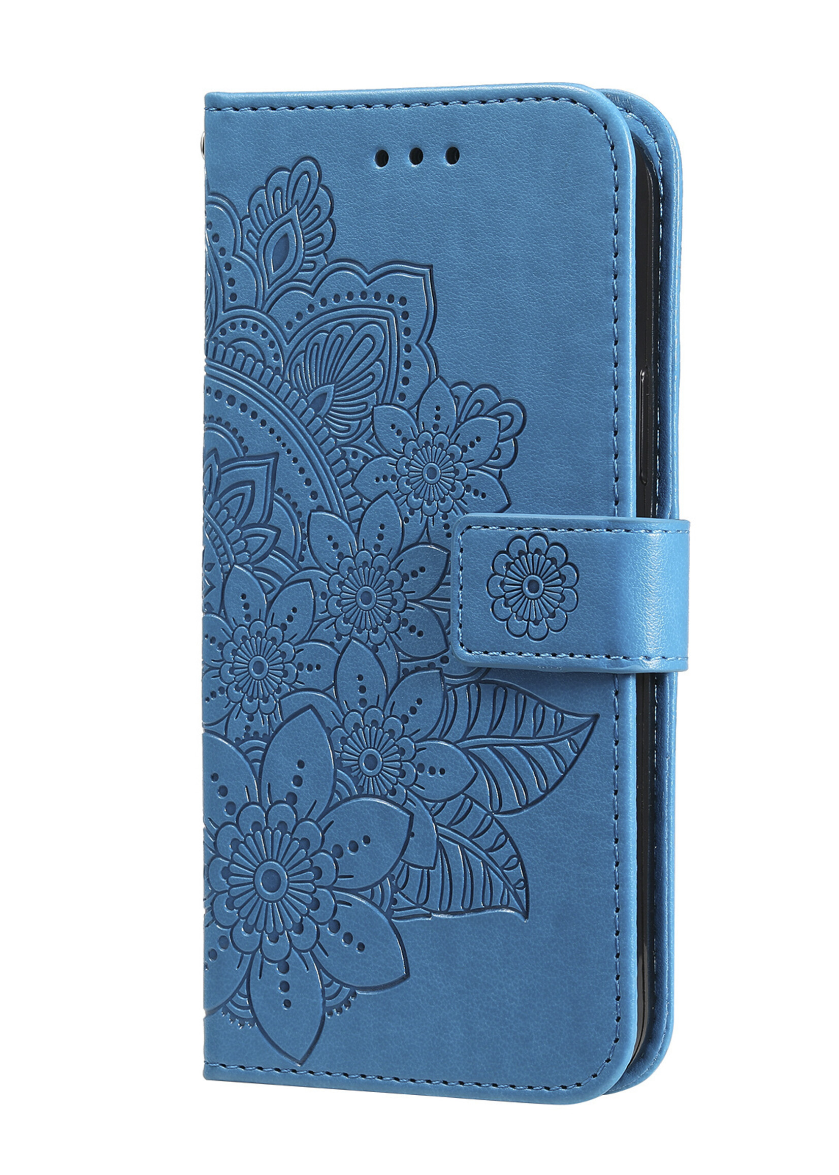 JVS Products Xiaomi Redmi Note 10 5G hoesje - Bookcase - Pasjeshouder - Portemonnee - Bloemenprint - Kunstleer - Blauw
