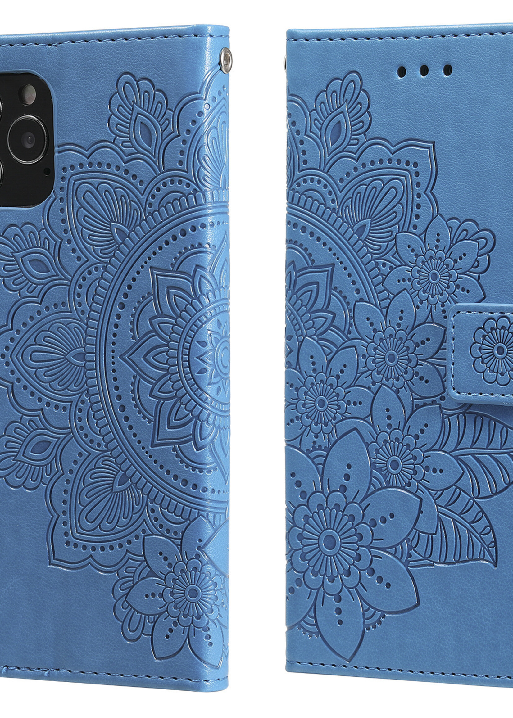 JVS Products Xiaomi Redmi Note 10 5G hoesje - Bookcase - Pasjeshouder - Portemonnee - Bloemenprint - Kunstleer - Blauw