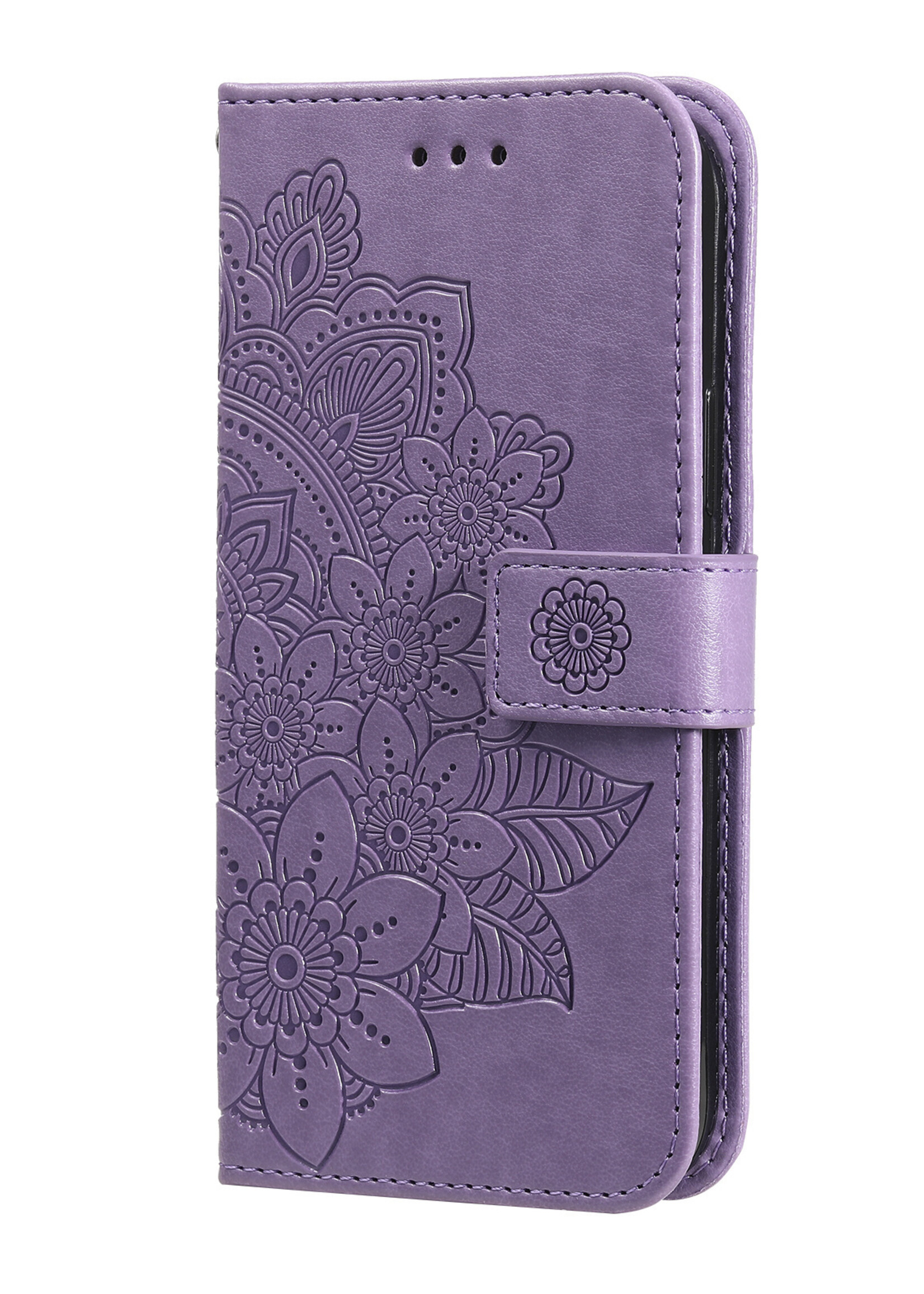 JVS Products Xiaomi Redmi Note 10 5G hoesje - Bookcase - Pasjeshouder - Portemonnee - Bloemenprint - Kunstleer - Paars