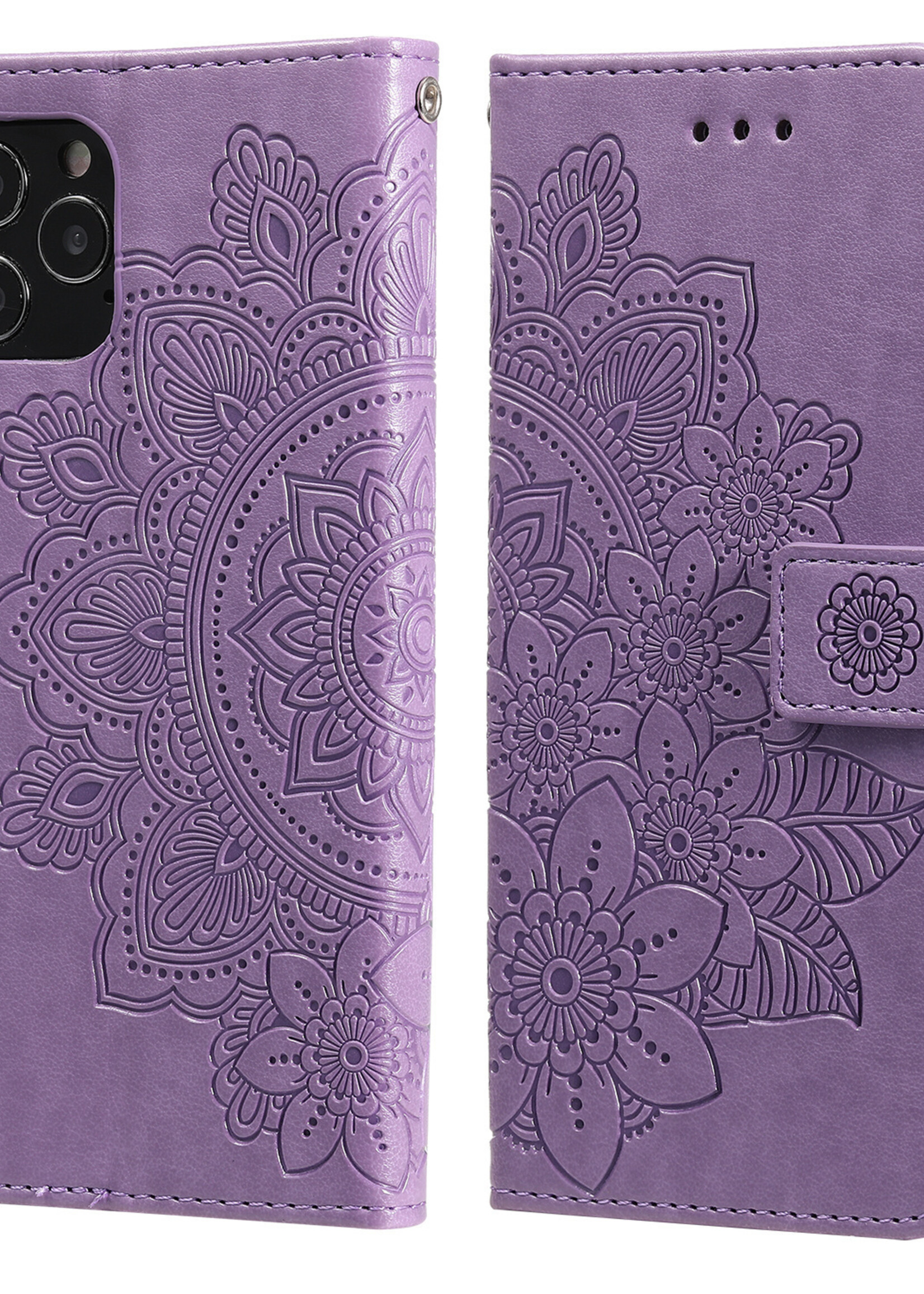 JVS Products Xiaomi Redmi Note 10 5G hoesje - Bookcase - Pasjeshouder - Portemonnee - Bloemenprint - Kunstleer - Paars