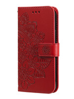 JVS Products Xiaomi Redmi Note 10 5G hoesje - Bookcase - Pasjeshouder - Portemonnee - Bloemenprint - Kunstleer - Rood