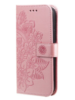 JVS Products Xiaomi Redmi Note 10 5G hoesje - Bookcase - Pasjeshouder - Portemonnee - Bloemenprint - Kunstleer - Rose Goud