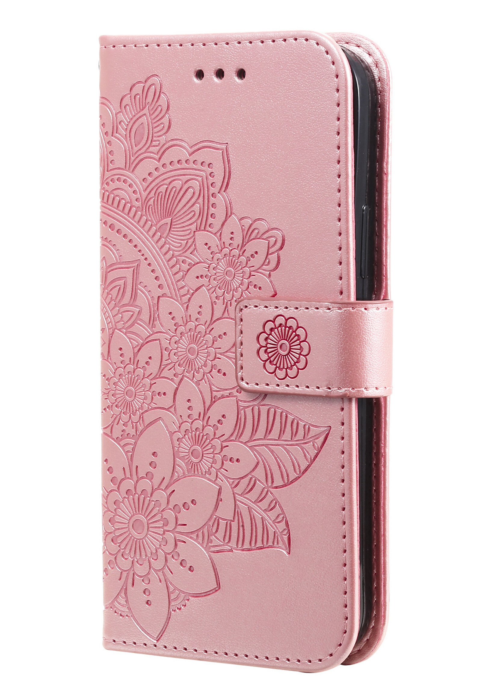 JVS Products Xiaomi Redmi Note 10 5G hoesje - Bookcase - Pasjeshouder - Portemonnee - Bloemenprint - Kunstleer - Rose Goud