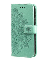 JVS Products Xiaomi Redmi Note 10 5G hoesje - Bookcase - Pasjeshouder - Portemonnee - Bloemenprint - Kunstleer - Turquoise