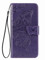 JVS Products Xiaomi Redmi Note 10 5G hoesje - Bookcase - Pasjeshouder - Portemonnee - Vlinderpatroon - Kunstleer - Donkerpaars