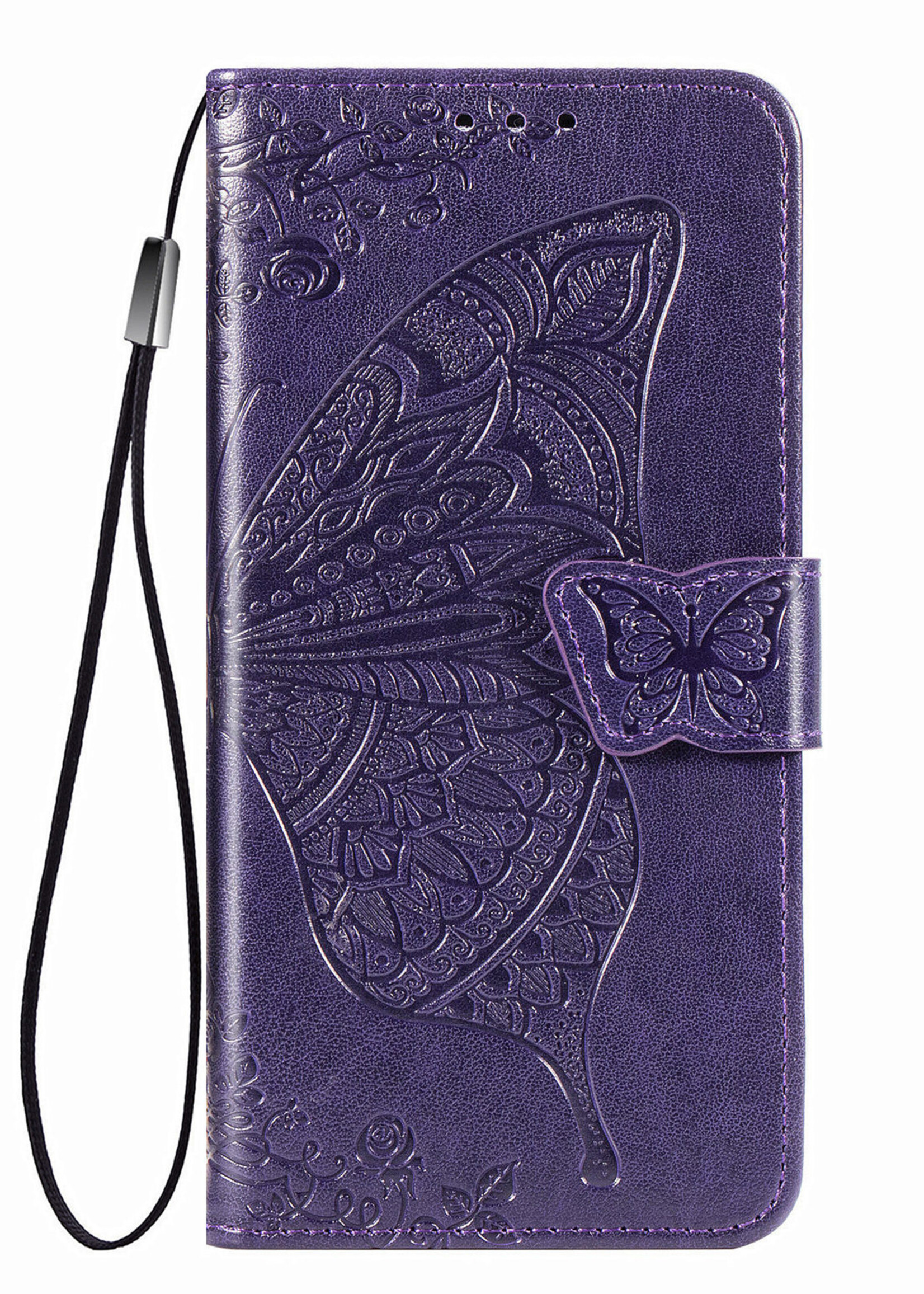 JVS Products Xiaomi Redmi Note 10 5G hoesje - Bookcase - Pasjeshouder - Portemonnee - Vlinderpatroon - Kunstleer - Donkerpaars