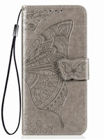 JVS Products Xiaomi Redmi Note 10 5G hoesje - Bookcase - Pasjeshouder - Portemonnee - Vlinderpatroon - Kunstleer - Grijs
