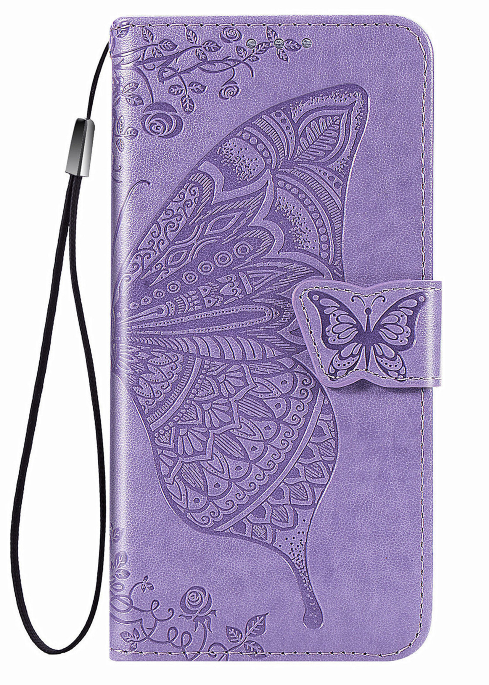 JVS Products Xiaomi Redmi Note 10 5G hoesje - Bookcase - Pasjeshouder - Portemonnee - Vlinderpatroon - Kunstleer - Paars