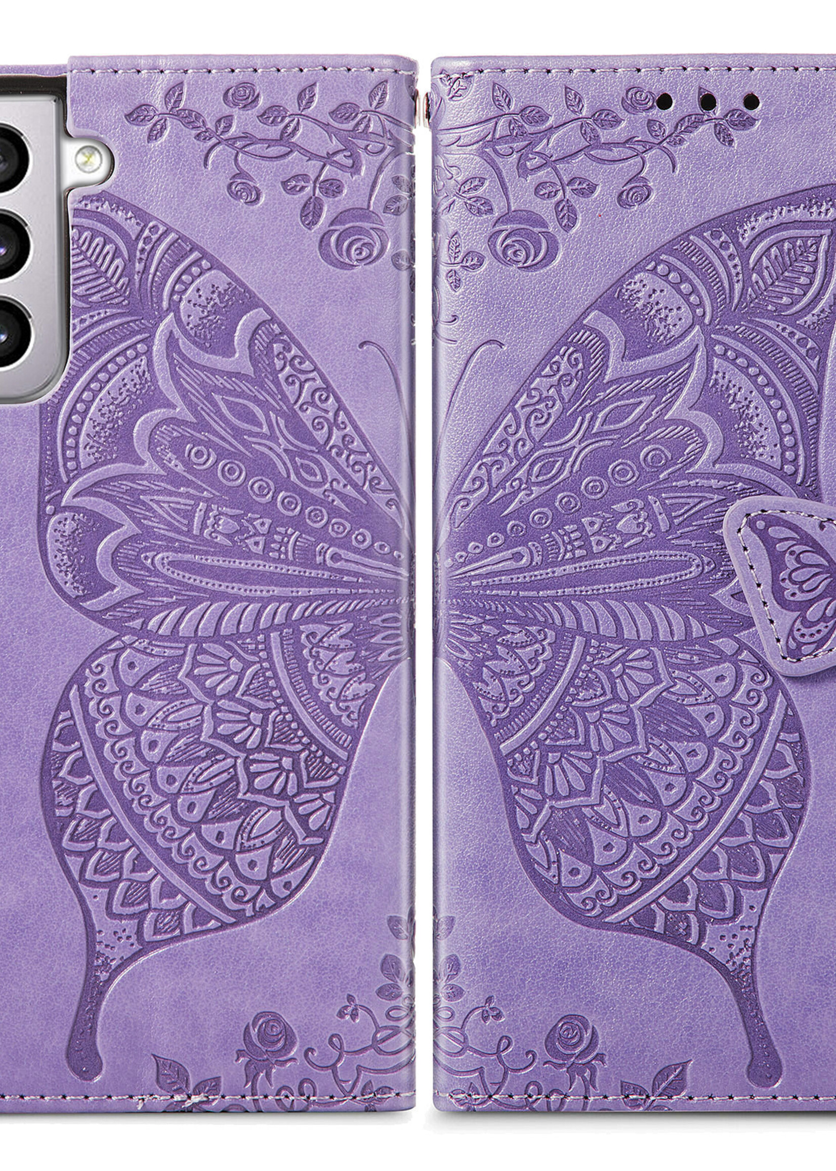 JVS Products Xiaomi Redmi Note 10 5G hoesje - Bookcase - Pasjeshouder - Portemonnee - Vlinderpatroon - Kunstleer - Paars