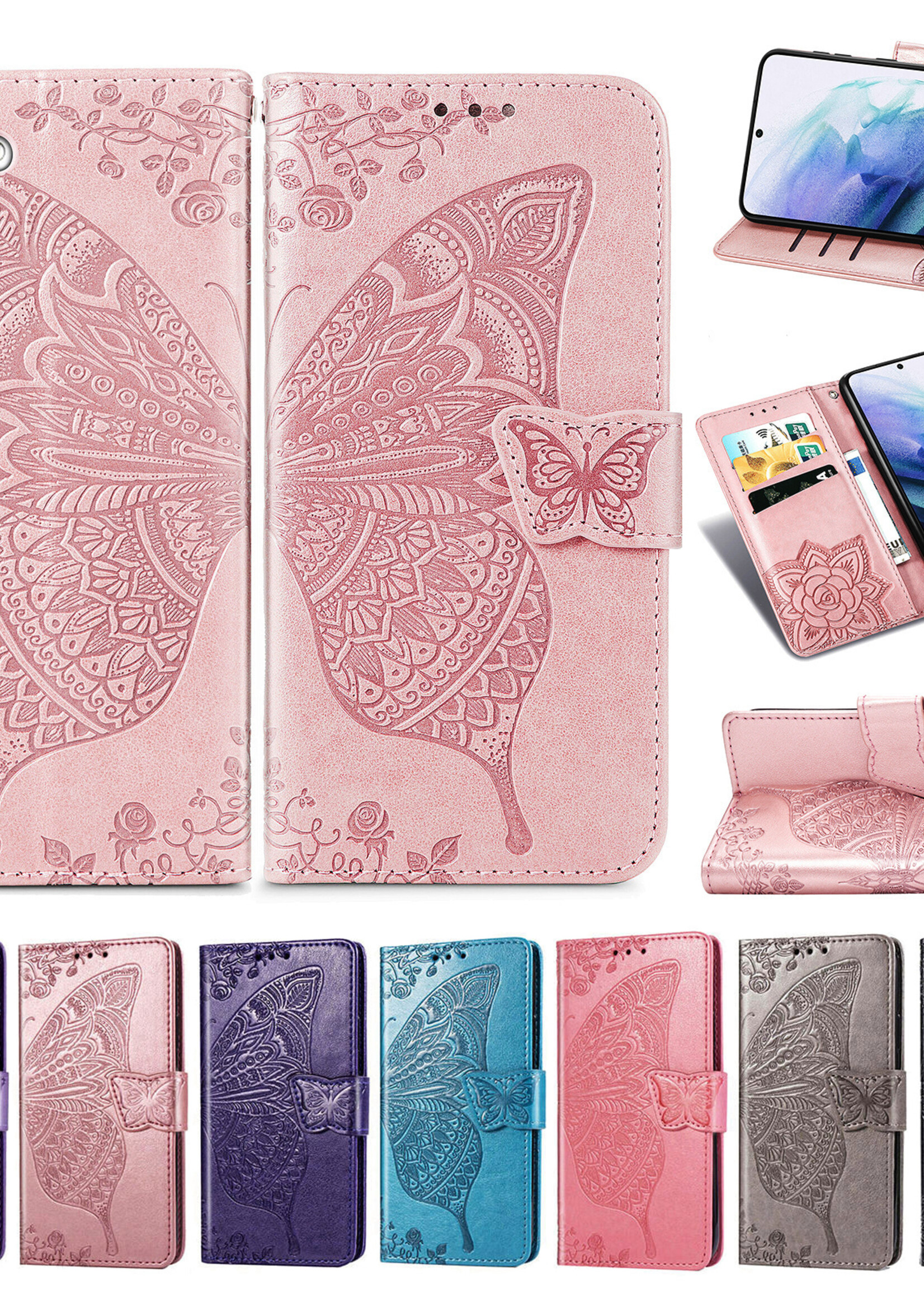 JVS Products Xiaomi Redmi Note 10 5G hoesje - Bookcase - Pasjeshouder - Portemonnee - Vlinderpatroon - Kunstleer - Paars