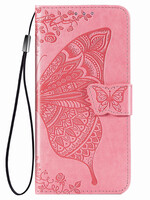 JVS Products Xiaomi Redmi Note 10 5G hoesje - Bookcase - Pasjeshouder - Portemonnee - Vlinderpatroon - Kunstleer - Roze