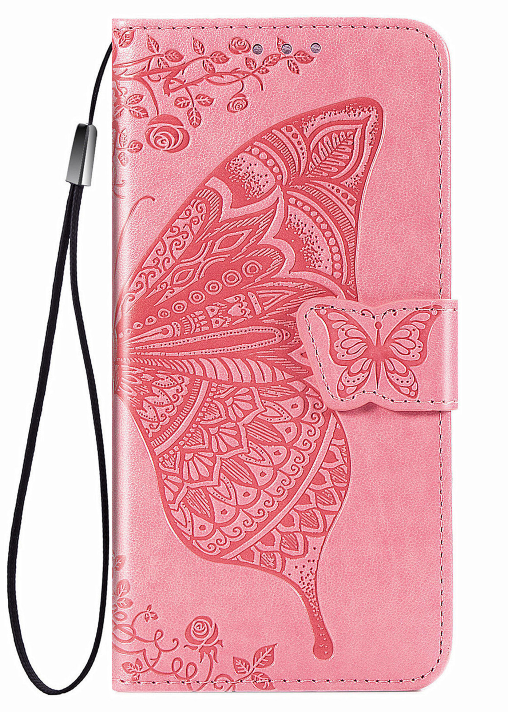 JVS Products Xiaomi Redmi Note 10 5G hoesje - Bookcase - Pasjeshouder - Portemonnee - Vlinderpatroon - Kunstleer - Roze