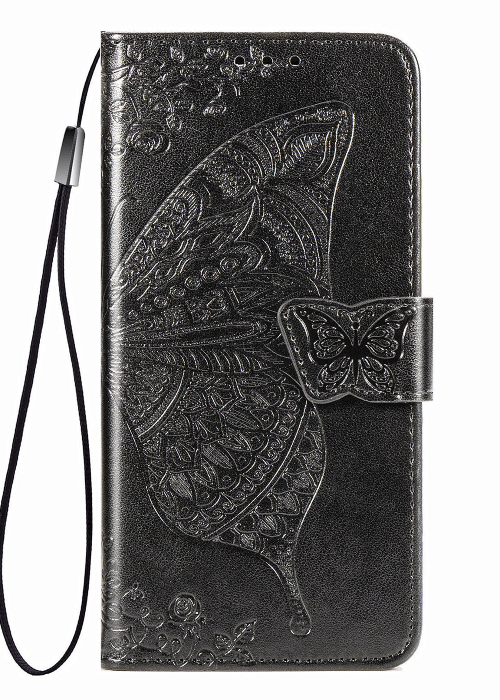 JVS Products Xiaomi Redmi Note 10 5G hoesje - Bookcase - Pasjeshouder - Portemonnee - Vlinderpatroon - Kunstleer - Zwart