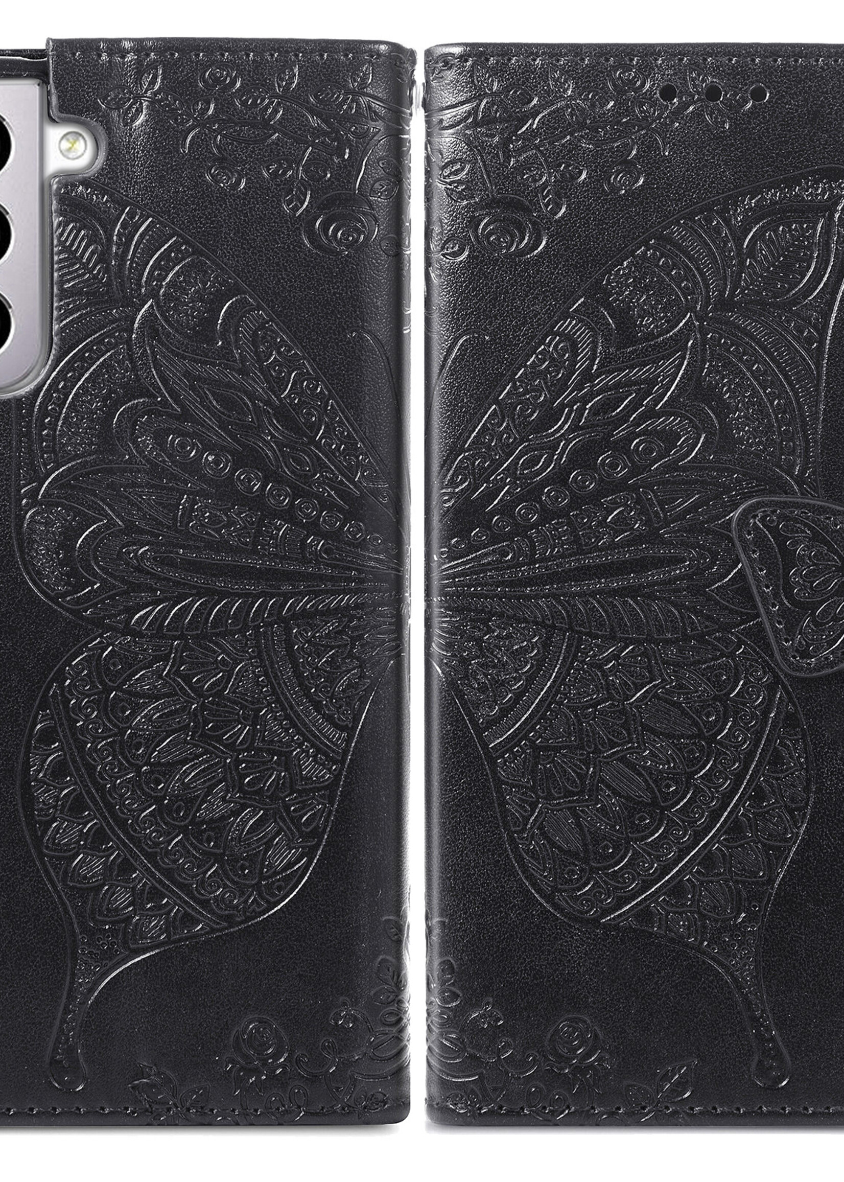 JVS Products Xiaomi Redmi Note 10 5G hoesje - Bookcase - Pasjeshouder - Portemonnee - Vlinderpatroon - Kunstleer - Zwart