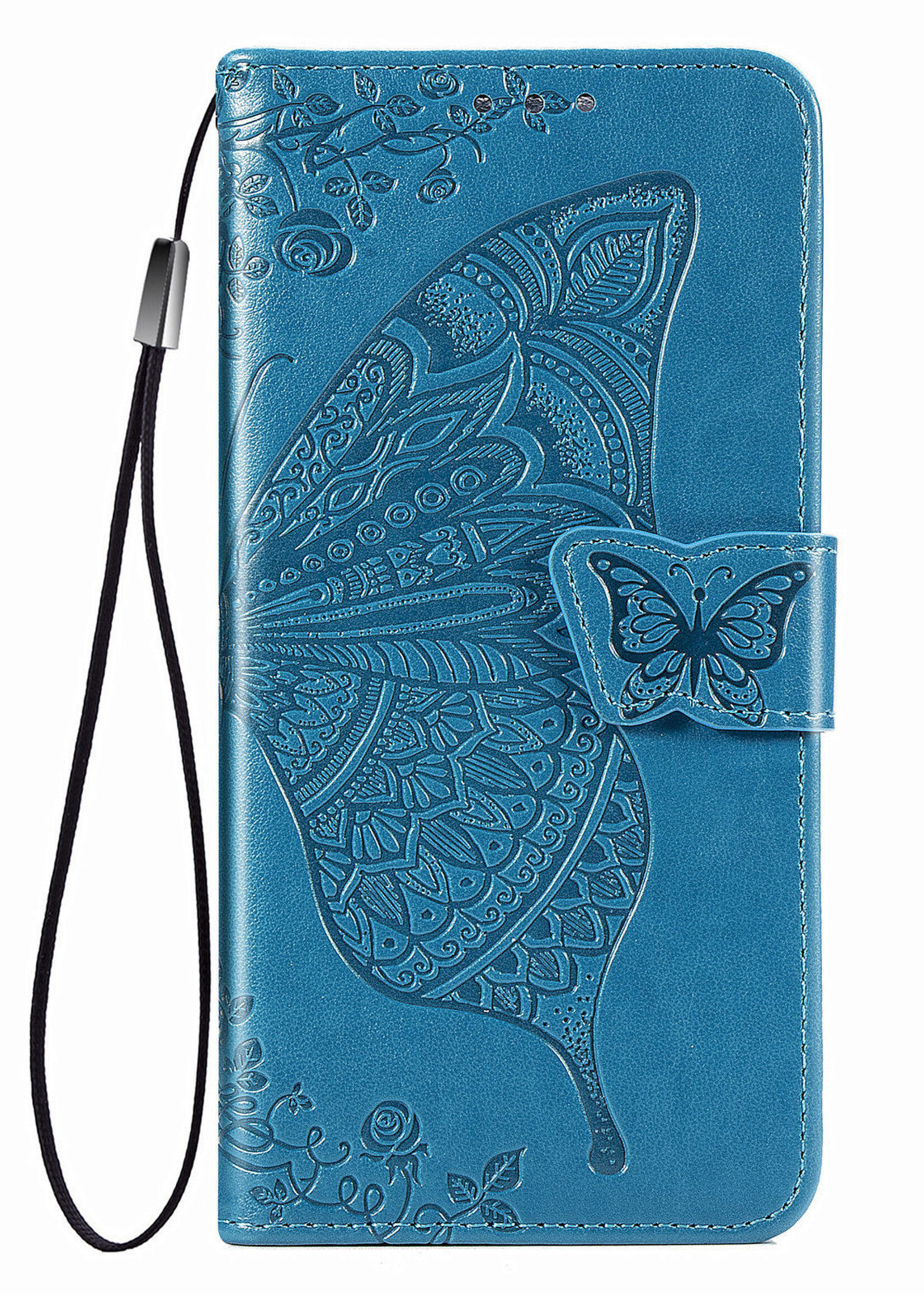 JVS Products Xiaomi Redmi Note 10 5G hoesje - Bookcase - Pasjeshouder - Portemonnee - Vlinderpatroon - Kunstleer - Blauw