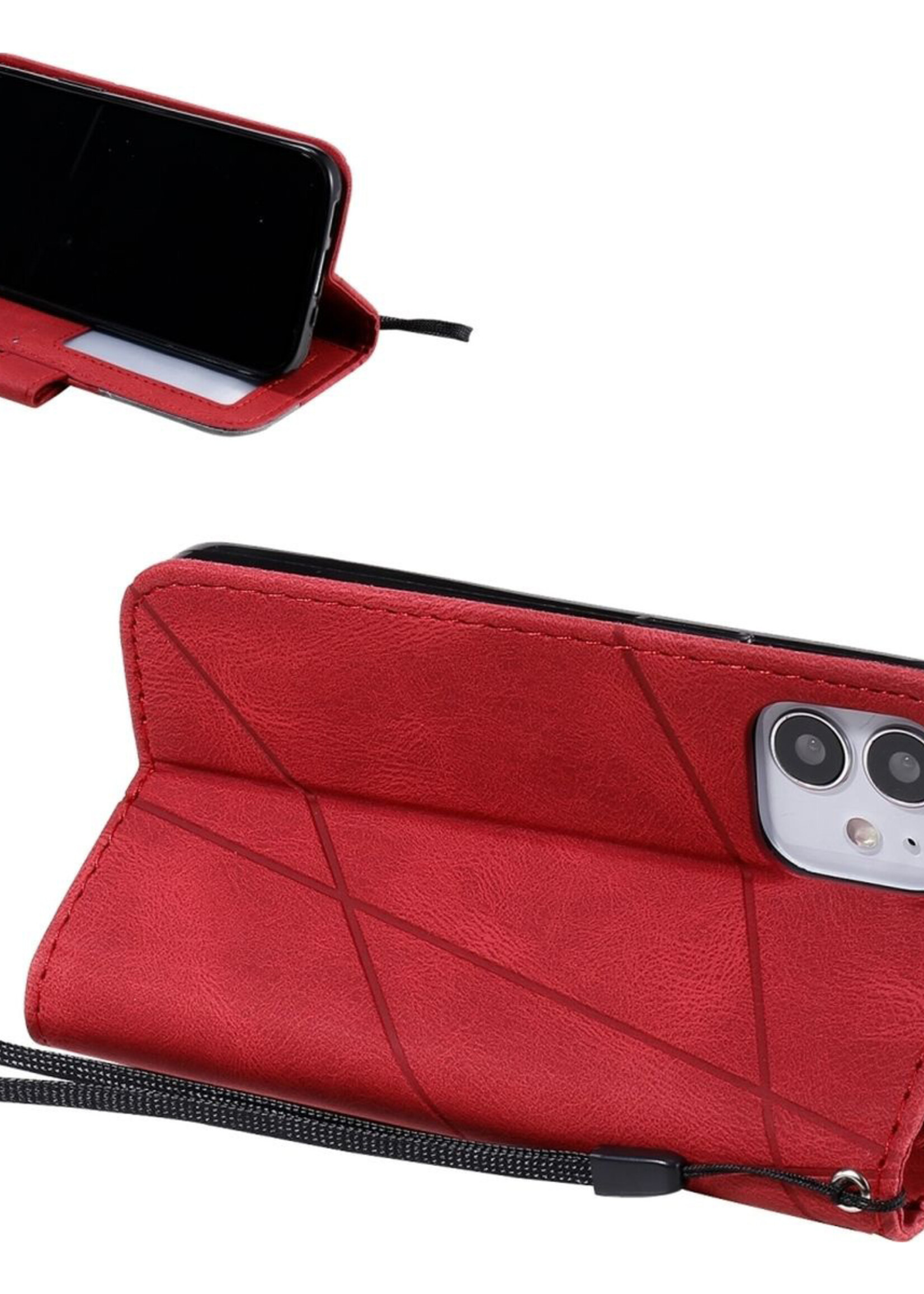 JVS Products Xiaomi Redmi Note 10 Pro hoesje - Bookcase - Pasjeshouder - Portemonnee - Patroon - Kunstleer - Rood