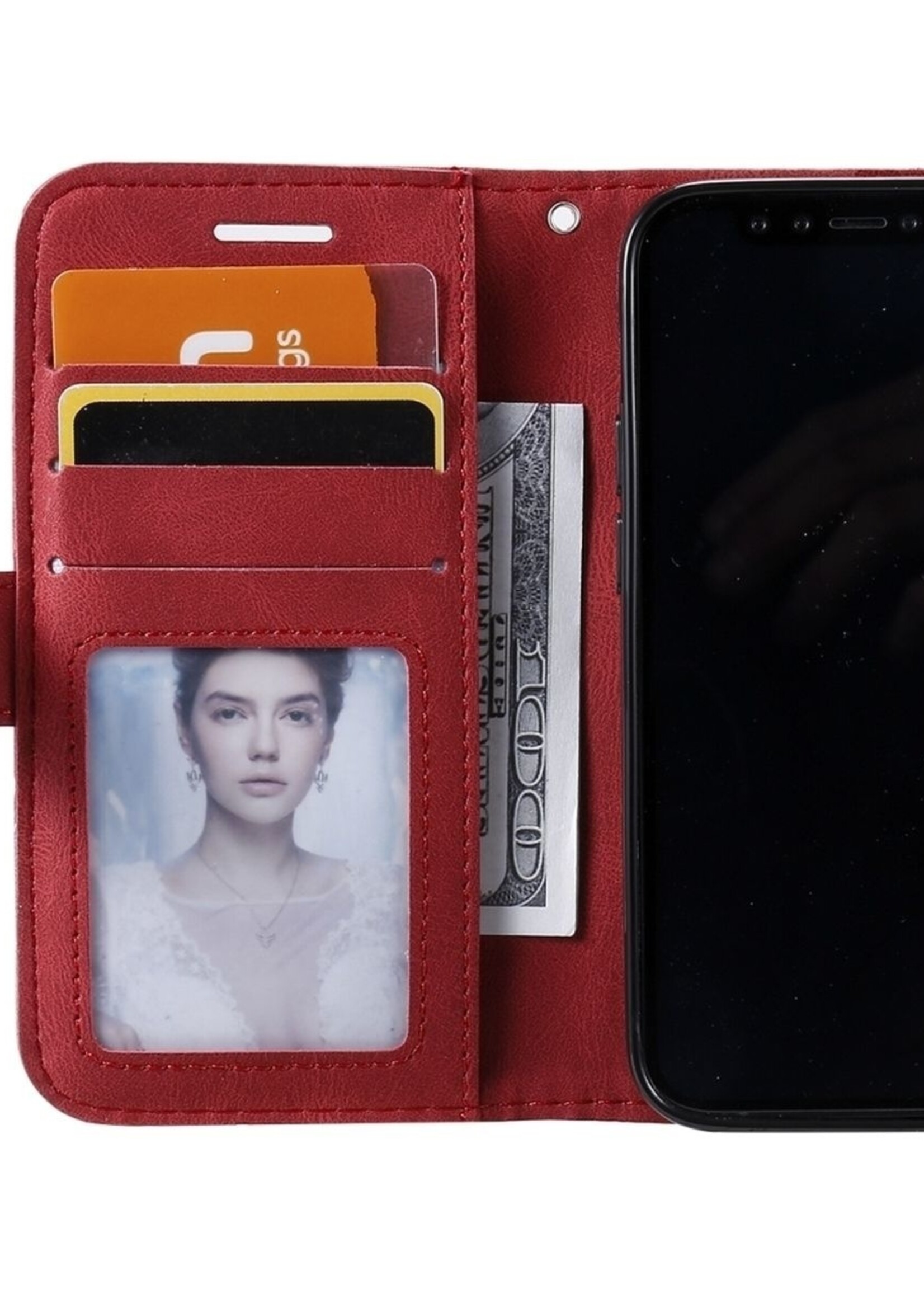 JVS Products Xiaomi Redmi Note 10 Pro hoesje - Bookcase - Pasjeshouder - Portemonnee - Patroon - Kunstleer - Rood