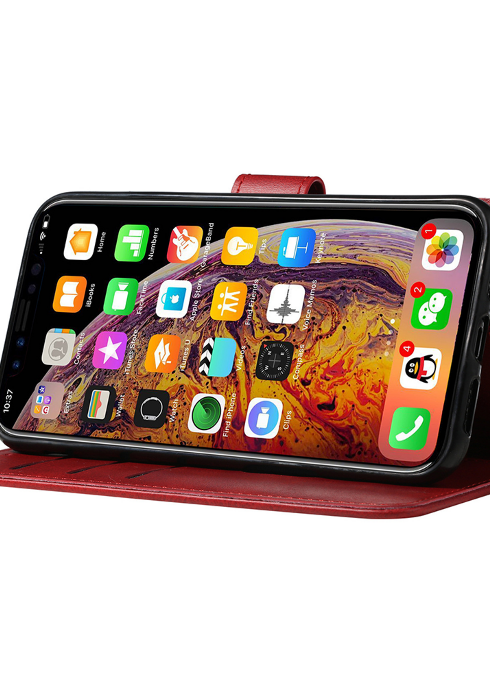 JVS Products Xiaomi Redmi Note 10 Pro hoesje - Bookcase - Pasjeshouder - Portemonnee - Kunstleer - Rood