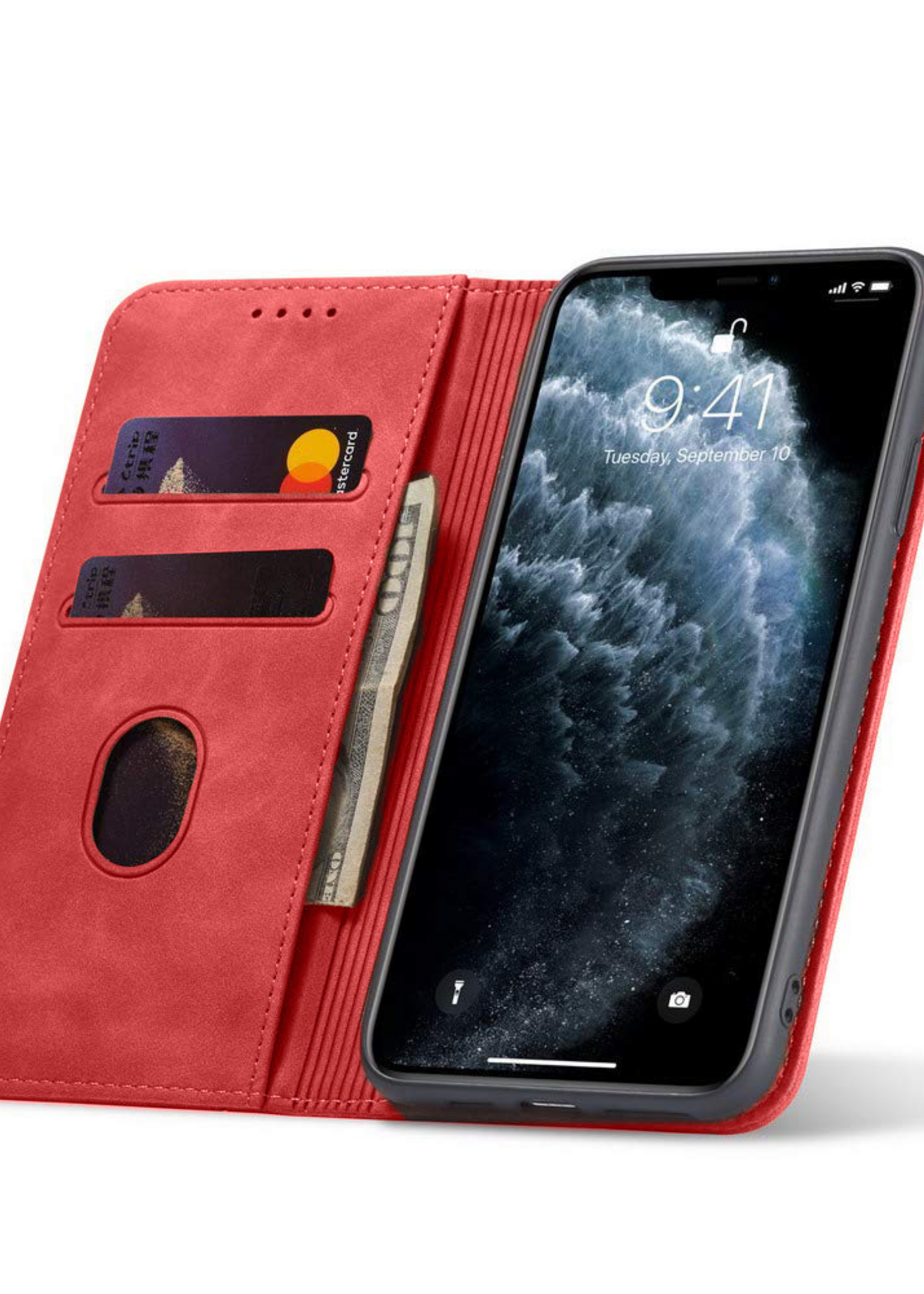 JVS Products Xiaomi Redmi Note 10 Pro hoesje - Bookcase - Pasjeshouder - Portemonnee - Kunstleer - Rood