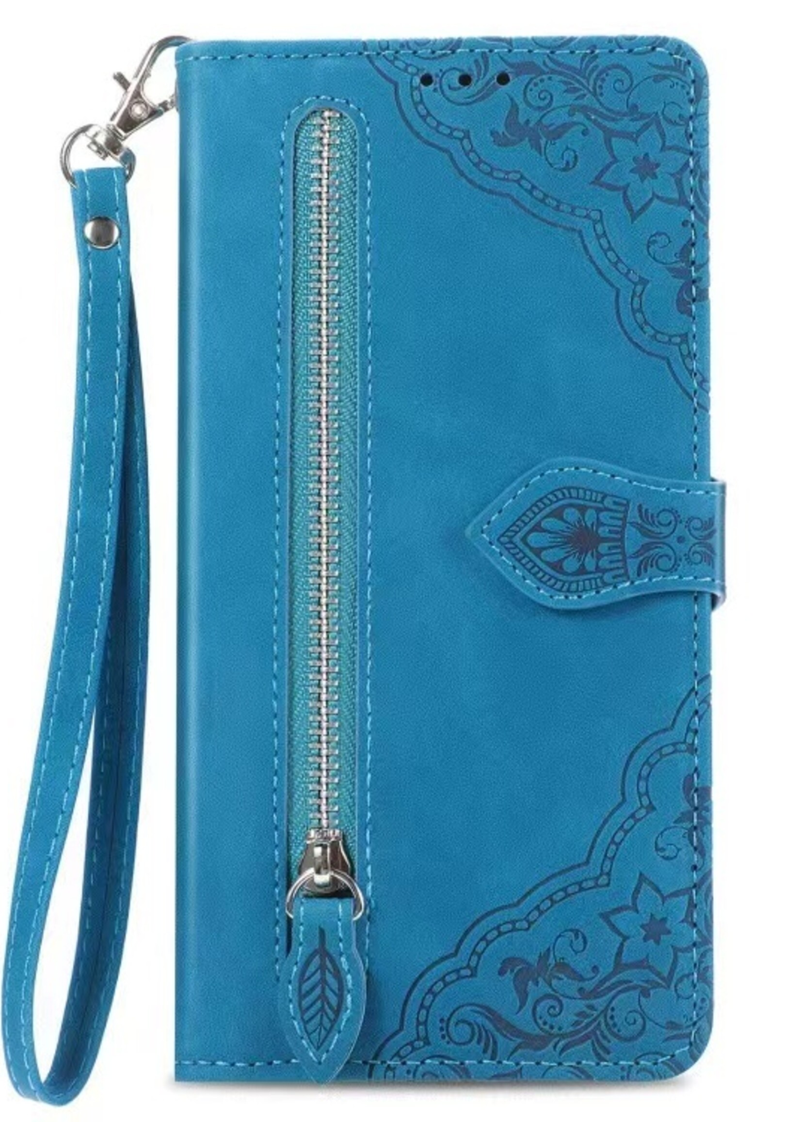 JVS Products Xiaomi Redmi Note 10 Pro hoesje - Bookcase - Koord - Pasjeshouder - Portemonnee - Bloemenpatroon - Kunstleer - Blauw