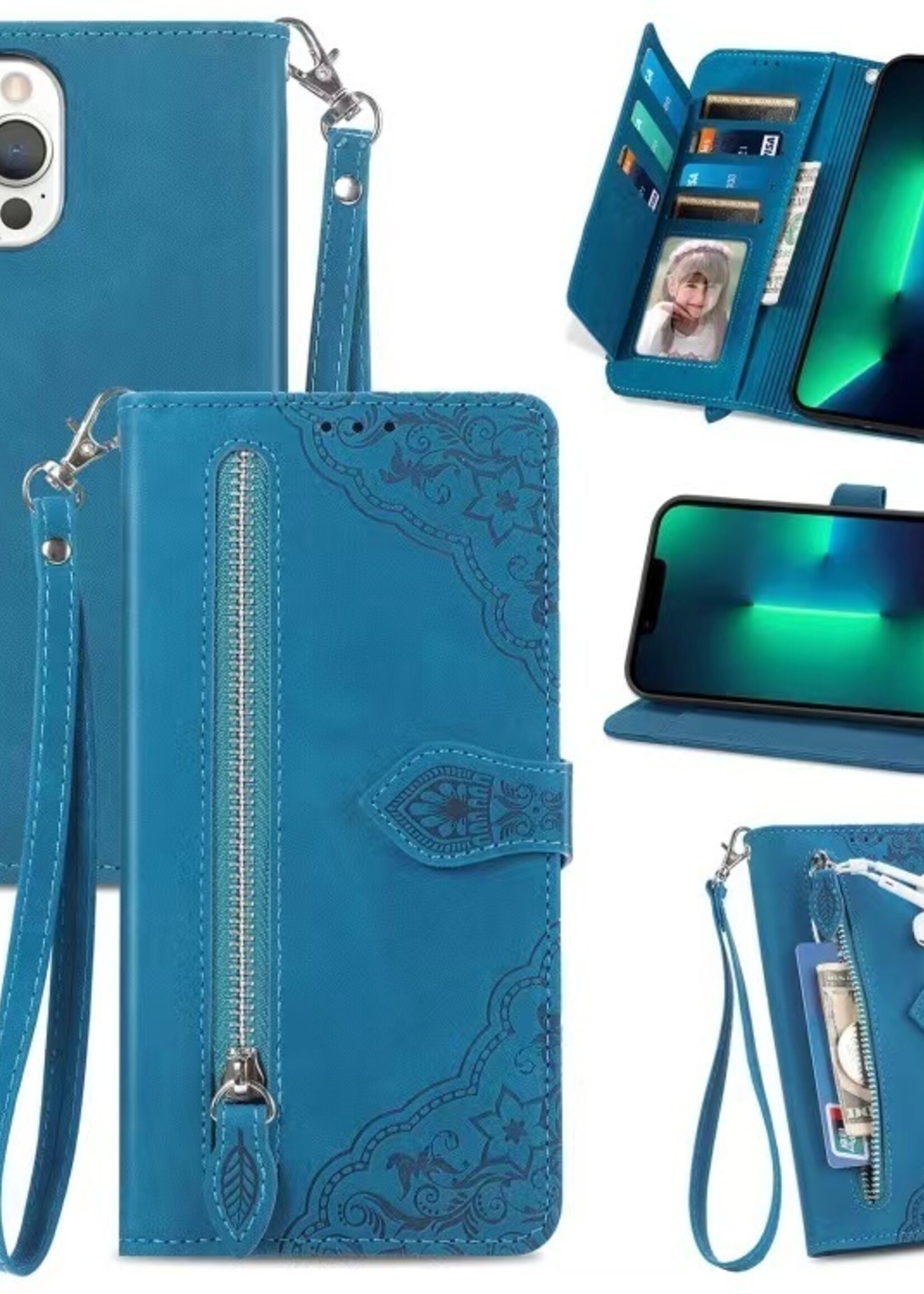 JVS Products Xiaomi Redmi Note 10 Pro hoesje - Bookcase - Koord - Pasjeshouder - Portemonnee - Bloemenpatroon - Kunstleer - Blauw