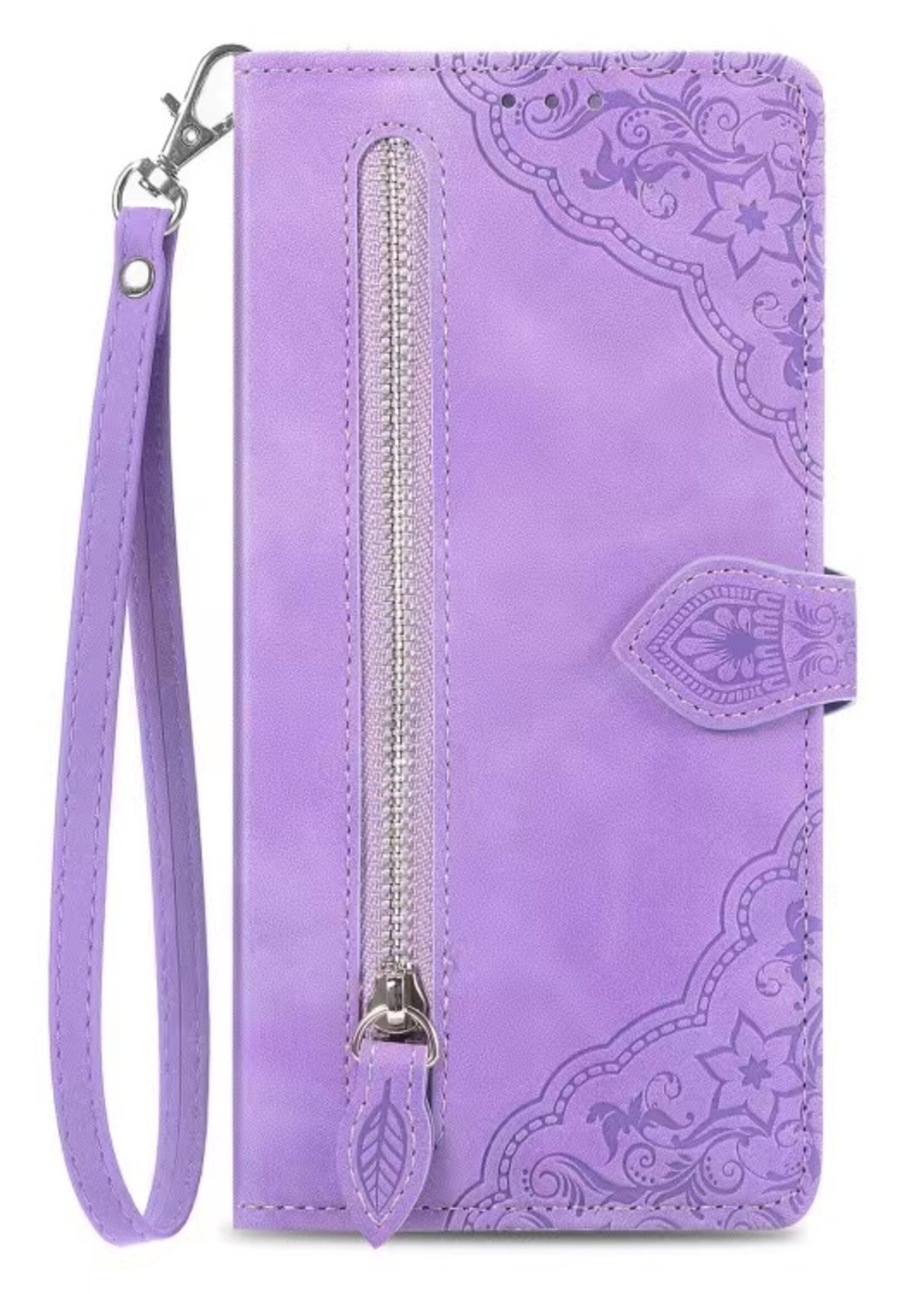 JVS Products Xiaomi Redmi Note 10 Pro hoesje - Bookcase - Koord - Pasjeshouder - Portemonnee - Bloemenpatroon - Kunstleer - Paars