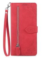 JVS Products Xiaomi Redmi Note 10 Pro hoesje - Bookcase - Koord - Pasjeshouder - Portemonnee - Bloemenpatroon - Kunstleer - Rood