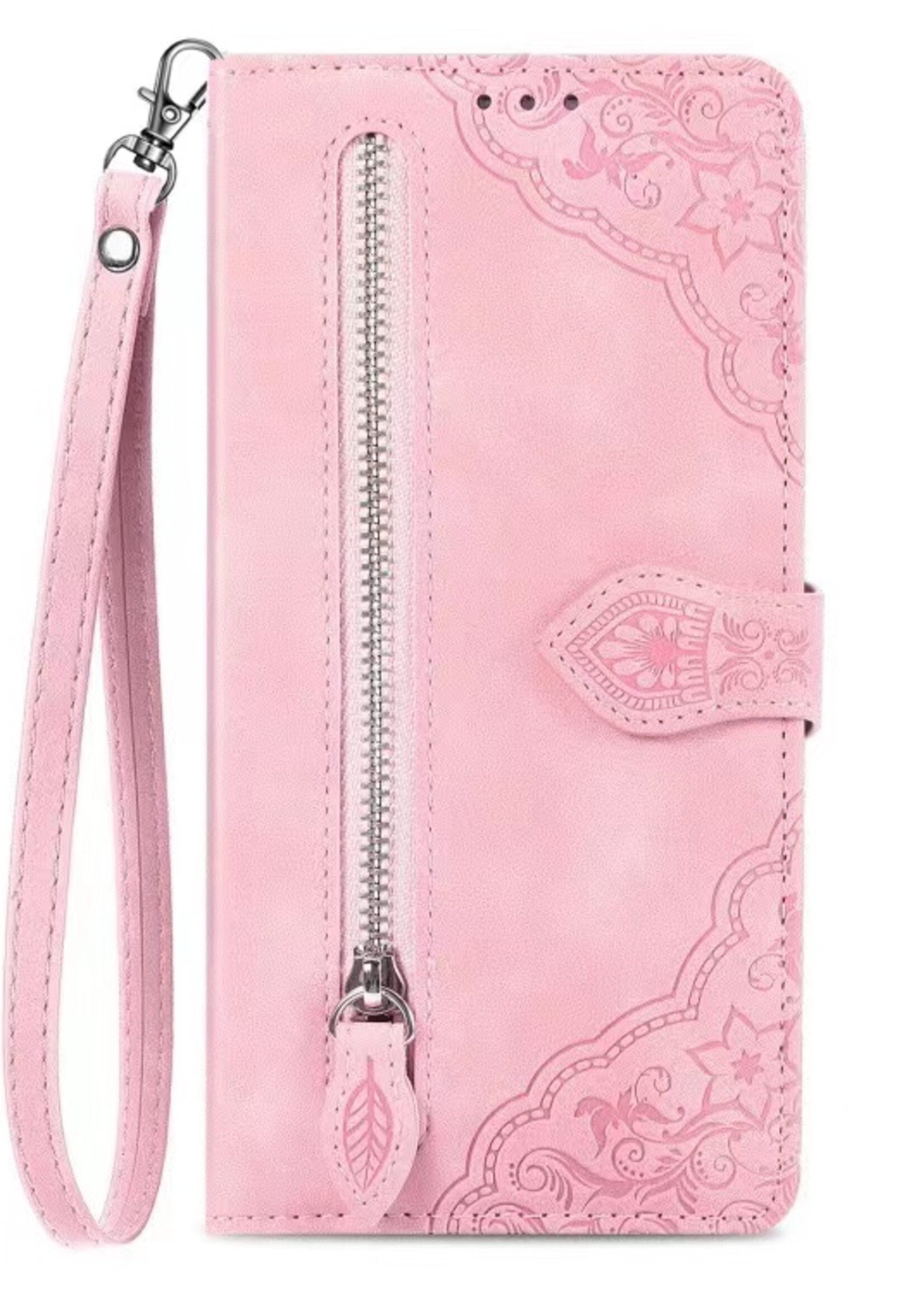 JVS Products Xiaomi Redmi Note 10 Pro hoesje - Bookcase - Koord - Pasjeshouder - Portemonnee - Bloemenpatroon - Kunstleer - Roze